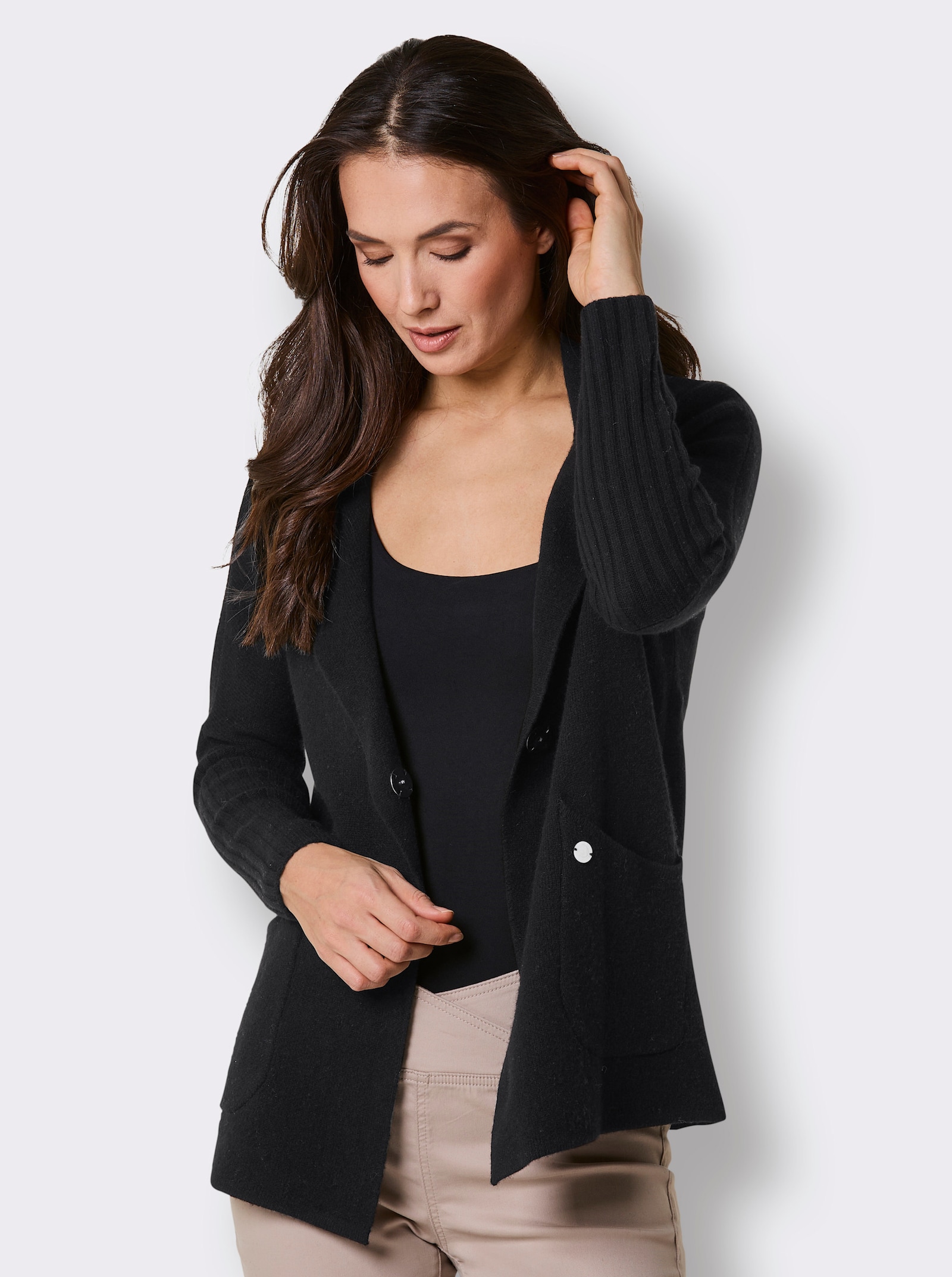 CREATION L PREMIUM Kaschmir-Strickjacke - schwarz