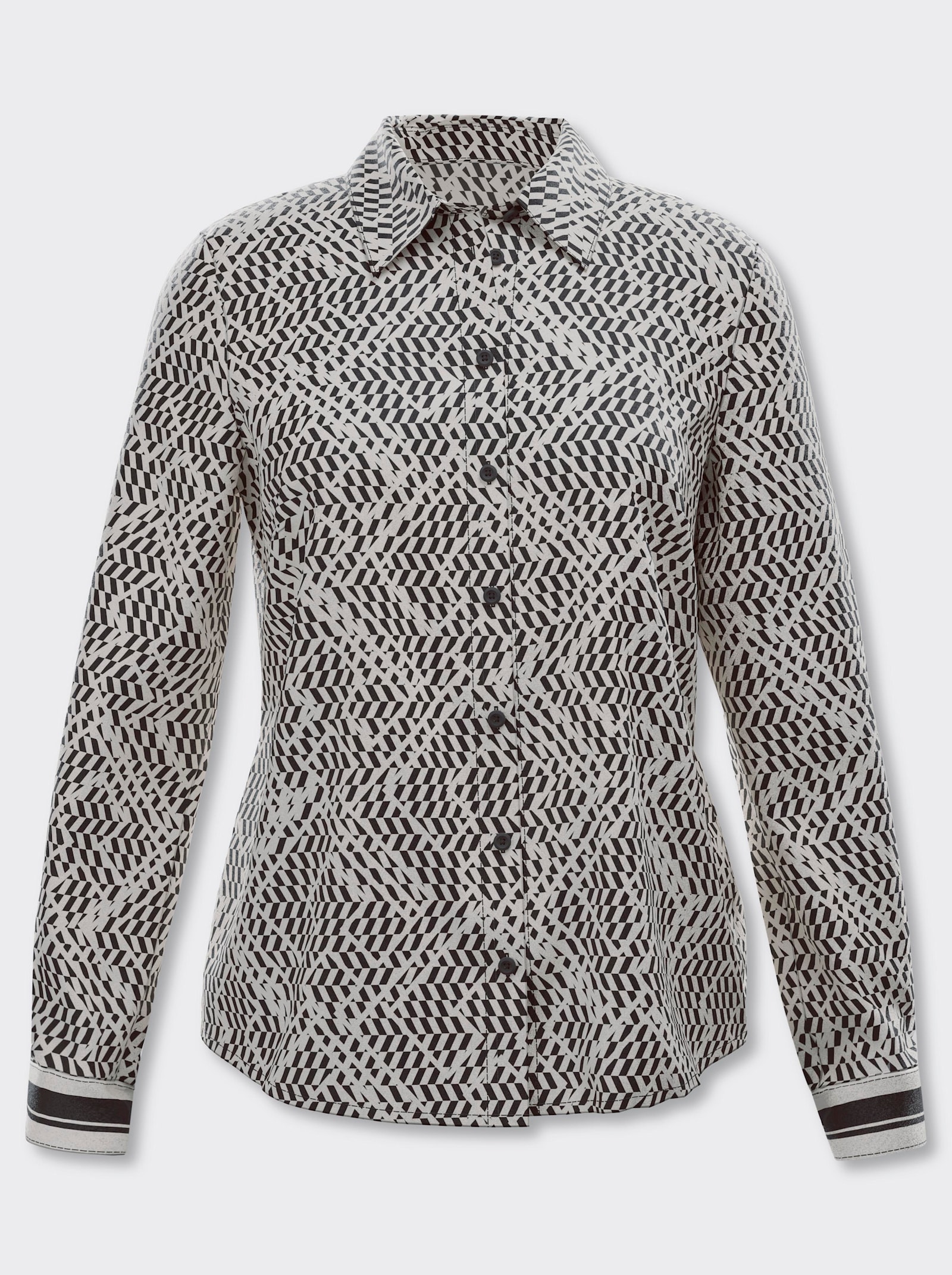 heine Druckbluse mit Hemdkragen - schwarz-champagner-bedruckt
