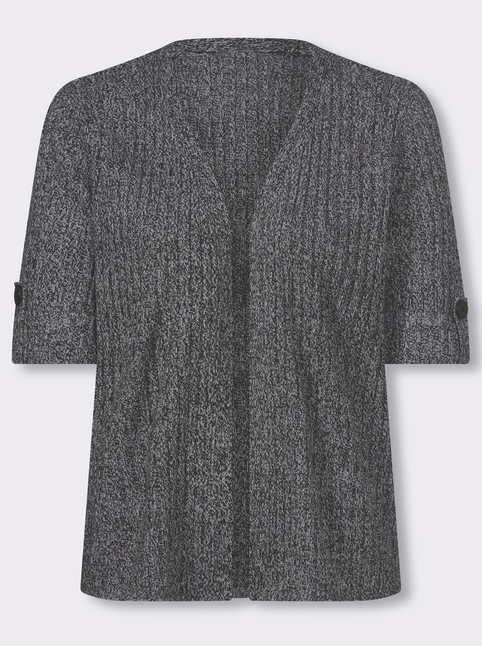 Strickjacke in Rippen-Optik - schwarz-weiß-meliert