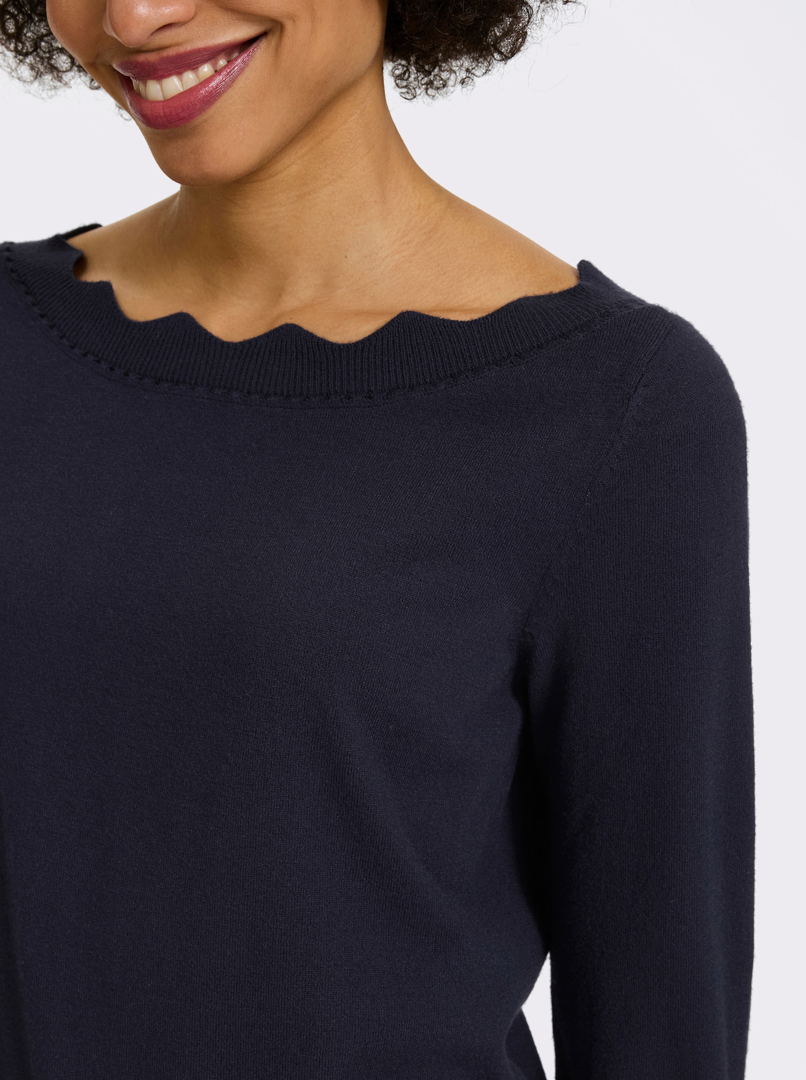 heine Feinstrickpullover mit Wellenkante - marine