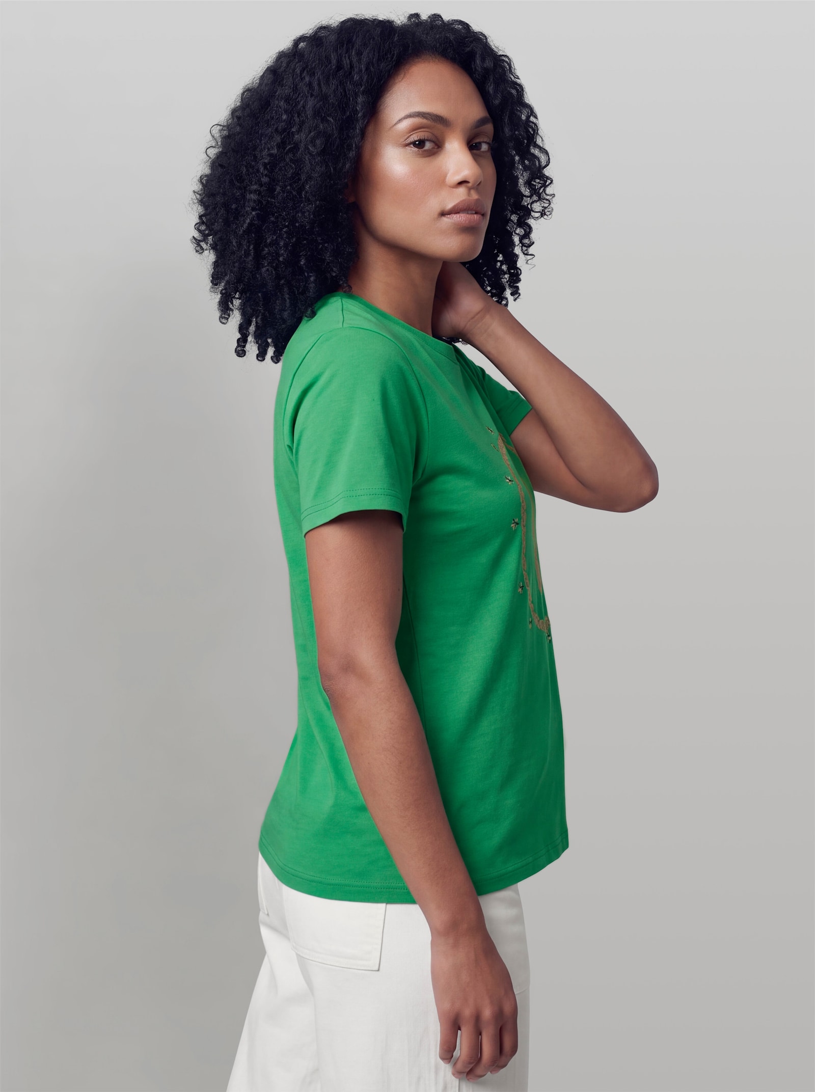 heine Kurzarmshirt mit Schriftzug - grasgrün