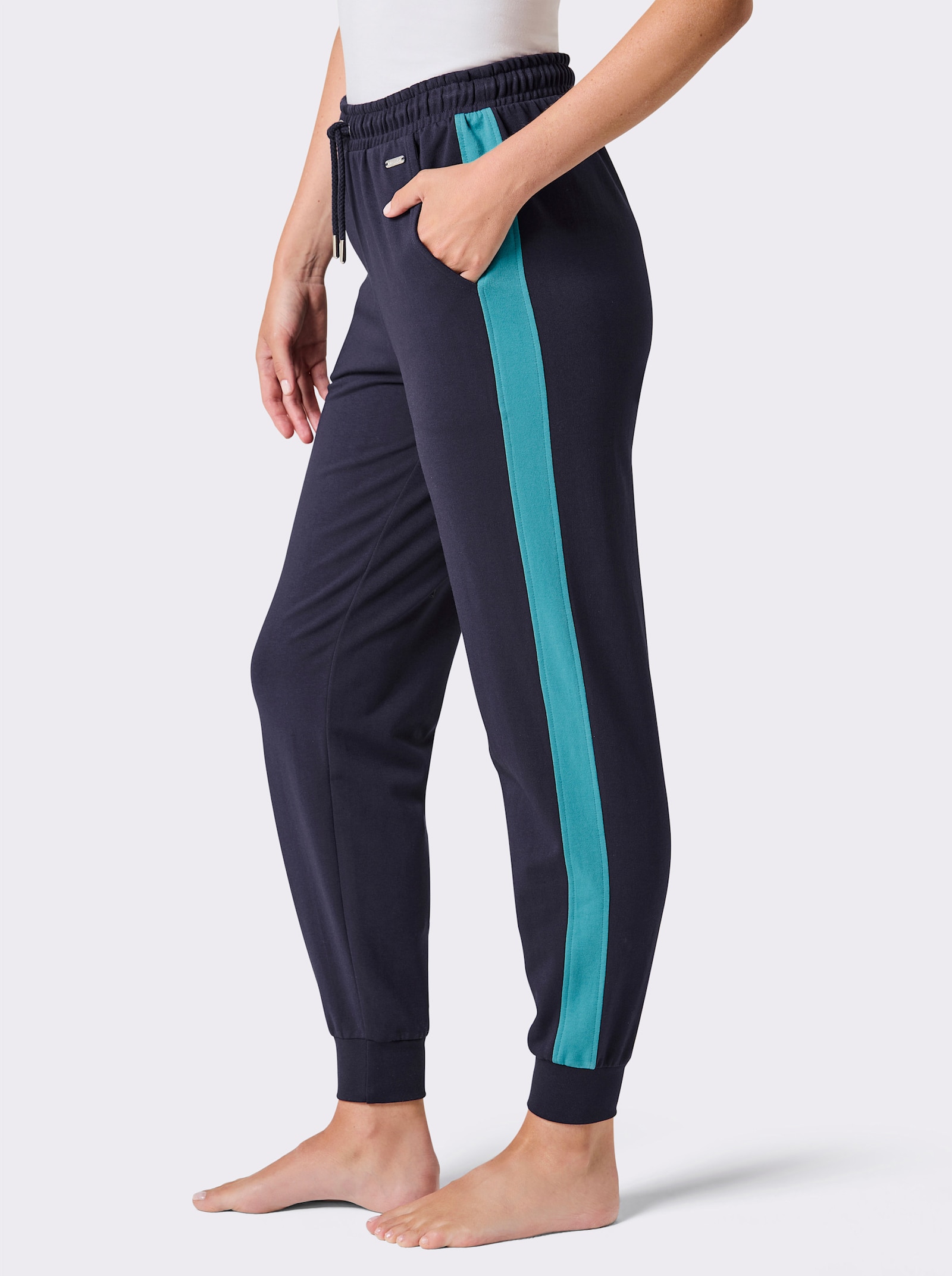 feel good broek met comfortband - marine/turquoise