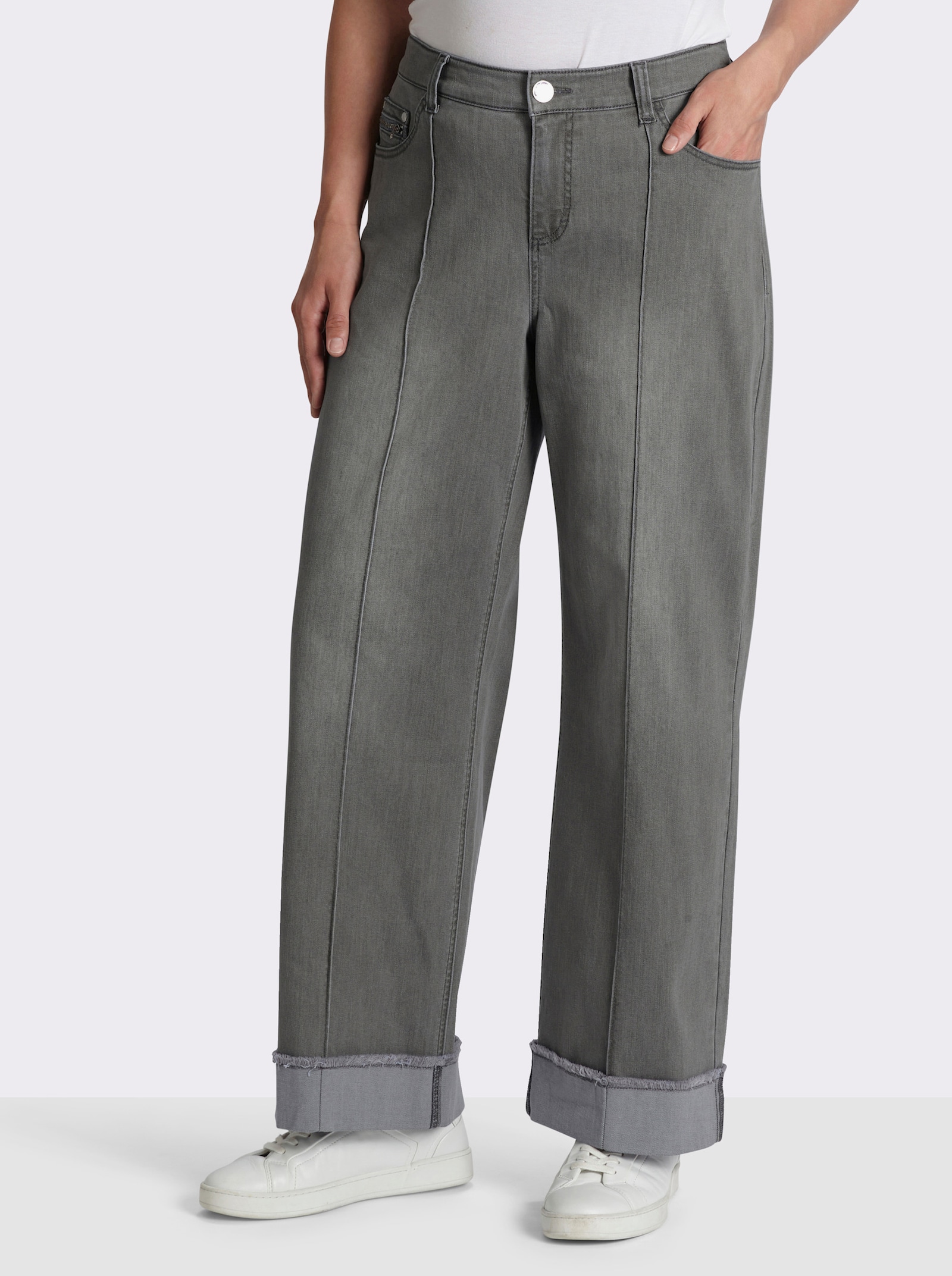 sheego Jeans weit, mit Biese und Saumumschlag - light grey-denim