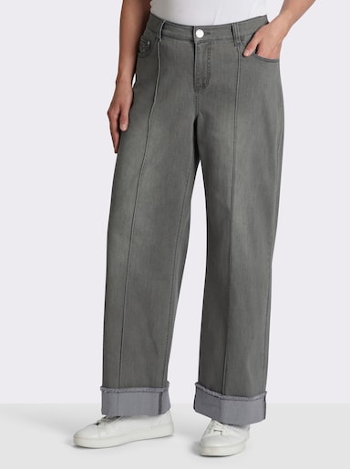 sheego Jeans weit, mit Biese und Saumumschlag - light grey-denim