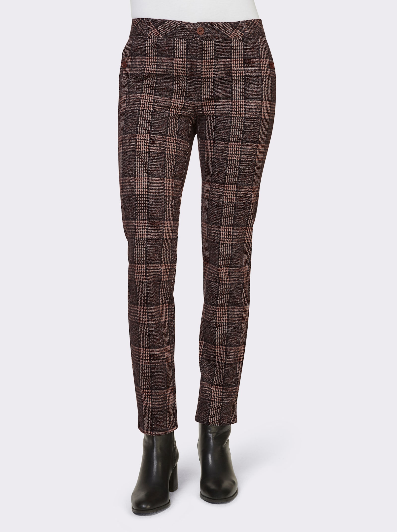 heine Karohose mit Elasthan-Anteil - braun-schwarz-kariert
