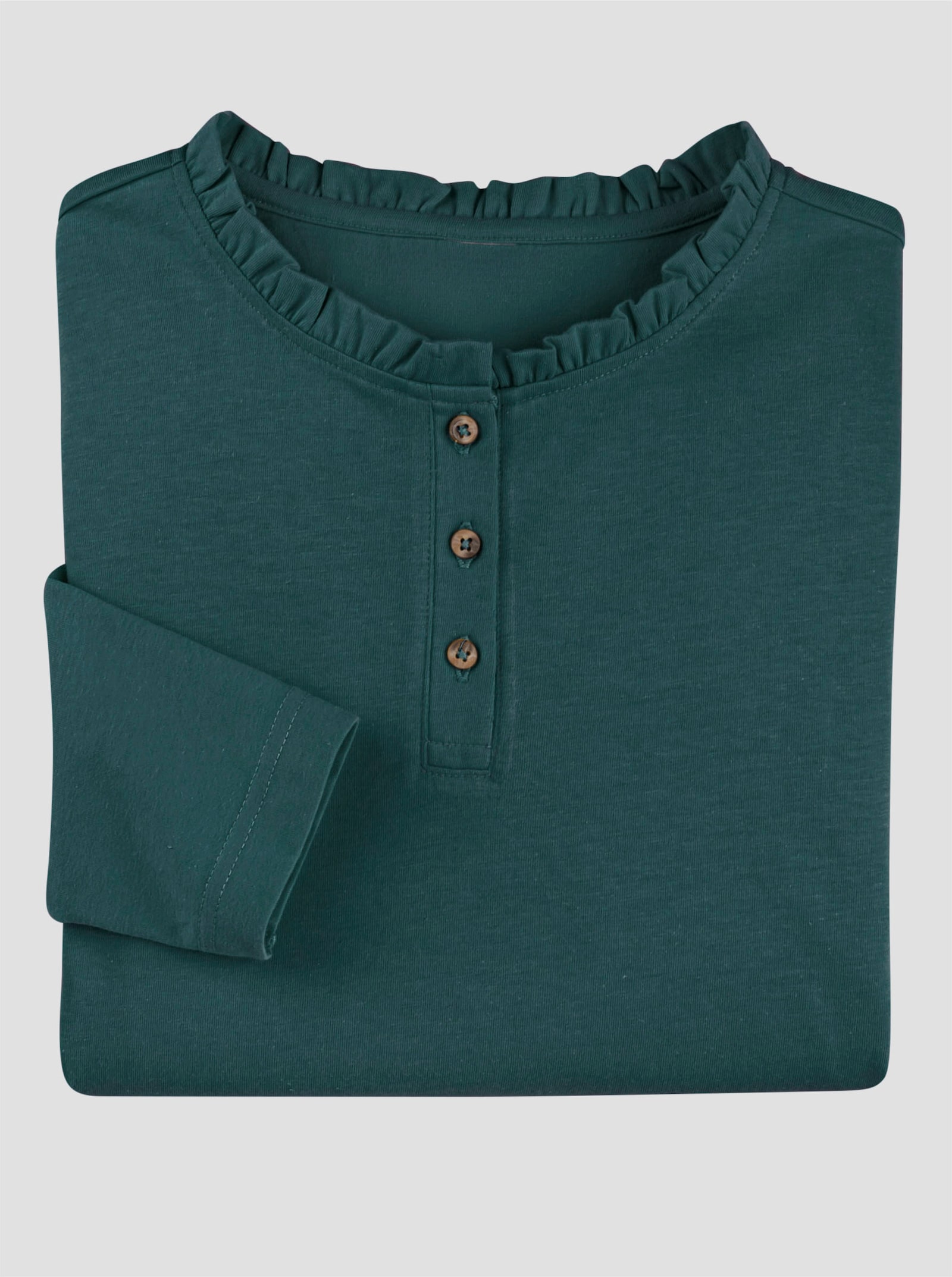 Langarmshirt mit gerüschtem Stehkragen - petrol