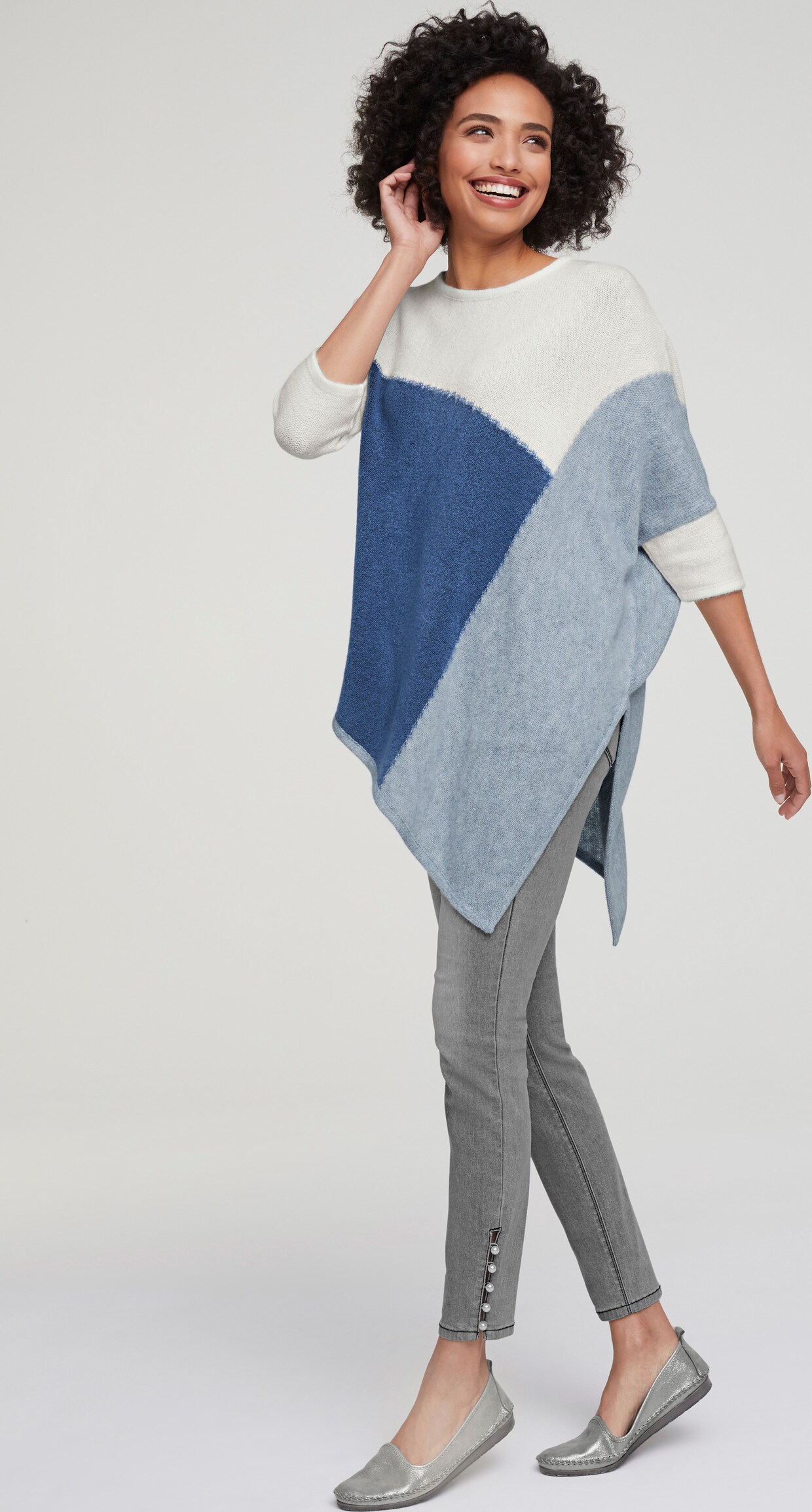 heine Tricotvest - blauw/wit