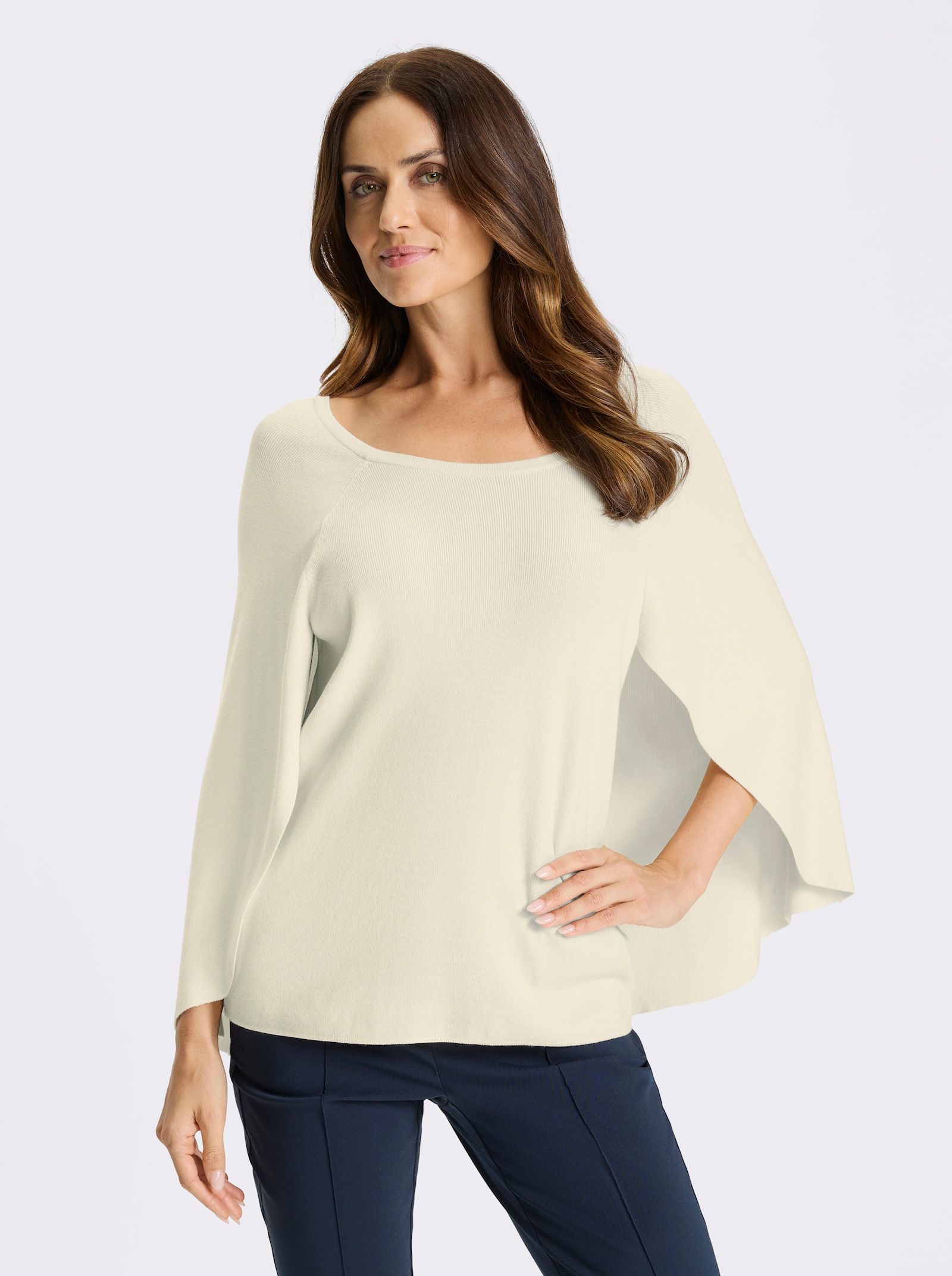 heine Pull en tricot fin style poncho - couleur ivoire