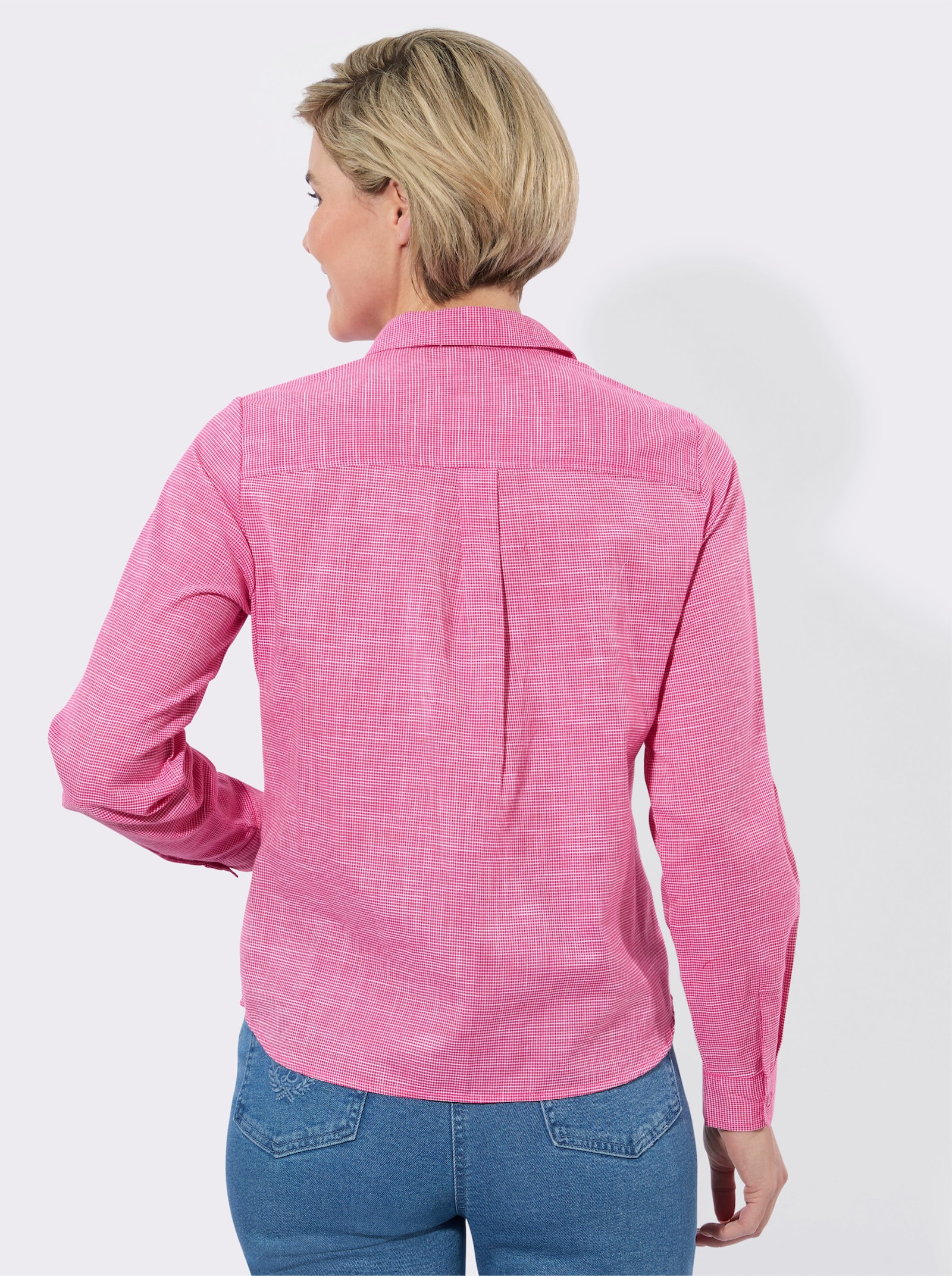 Langarmbluse mit Karo-Muster - pink-ecru-kariert