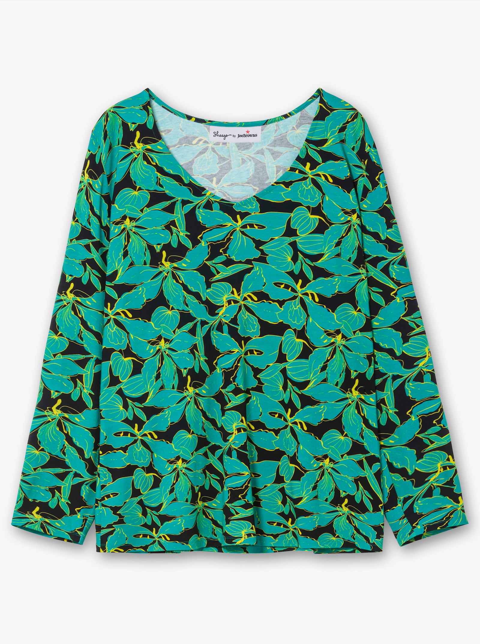 sheego by Joe Browns T-shirt à manches longues avec imprimé floral abstrait - noir à motifs