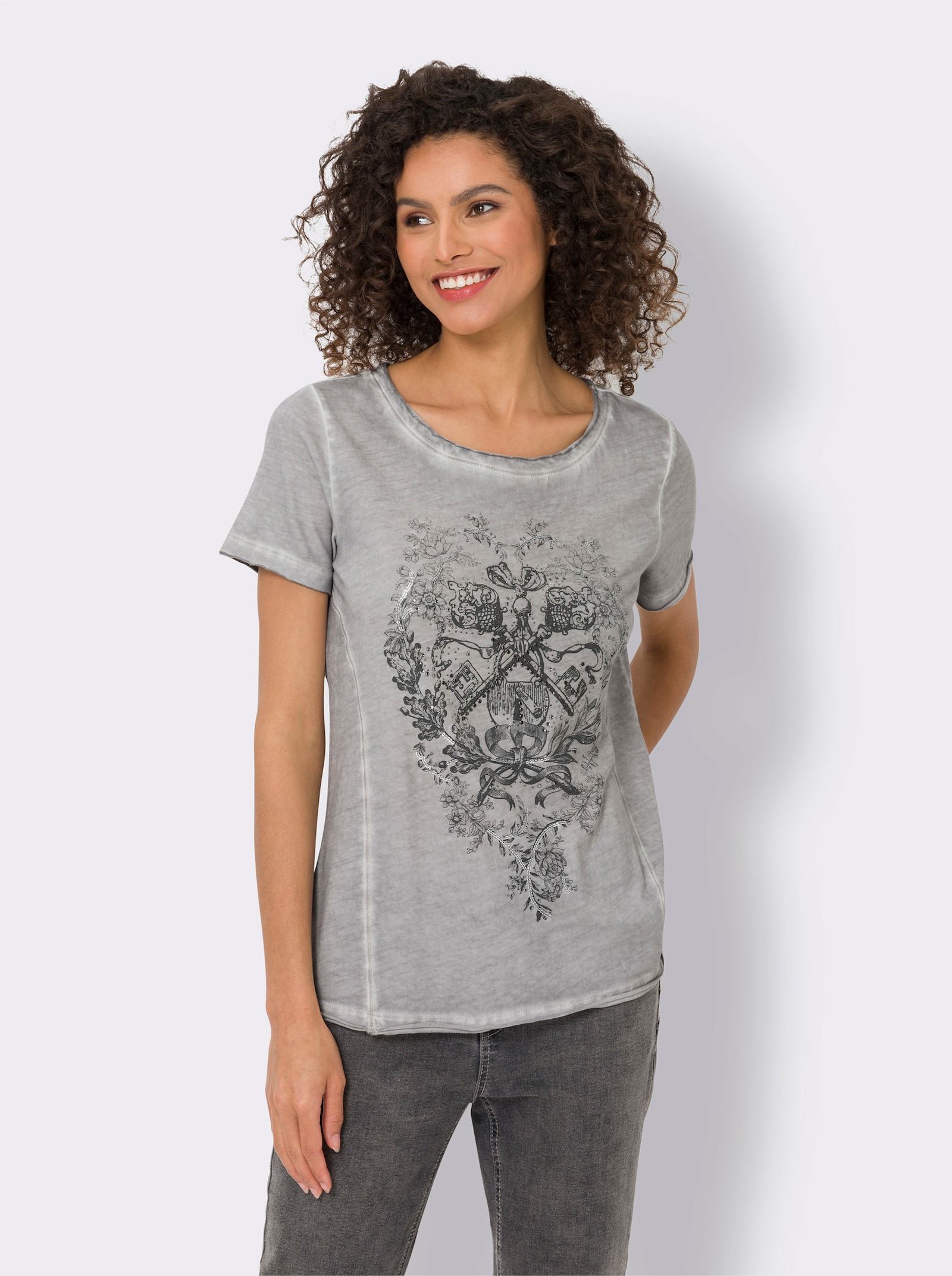 heine Kurzarmshirt in Oil-dyed-Waschung - hellgrau