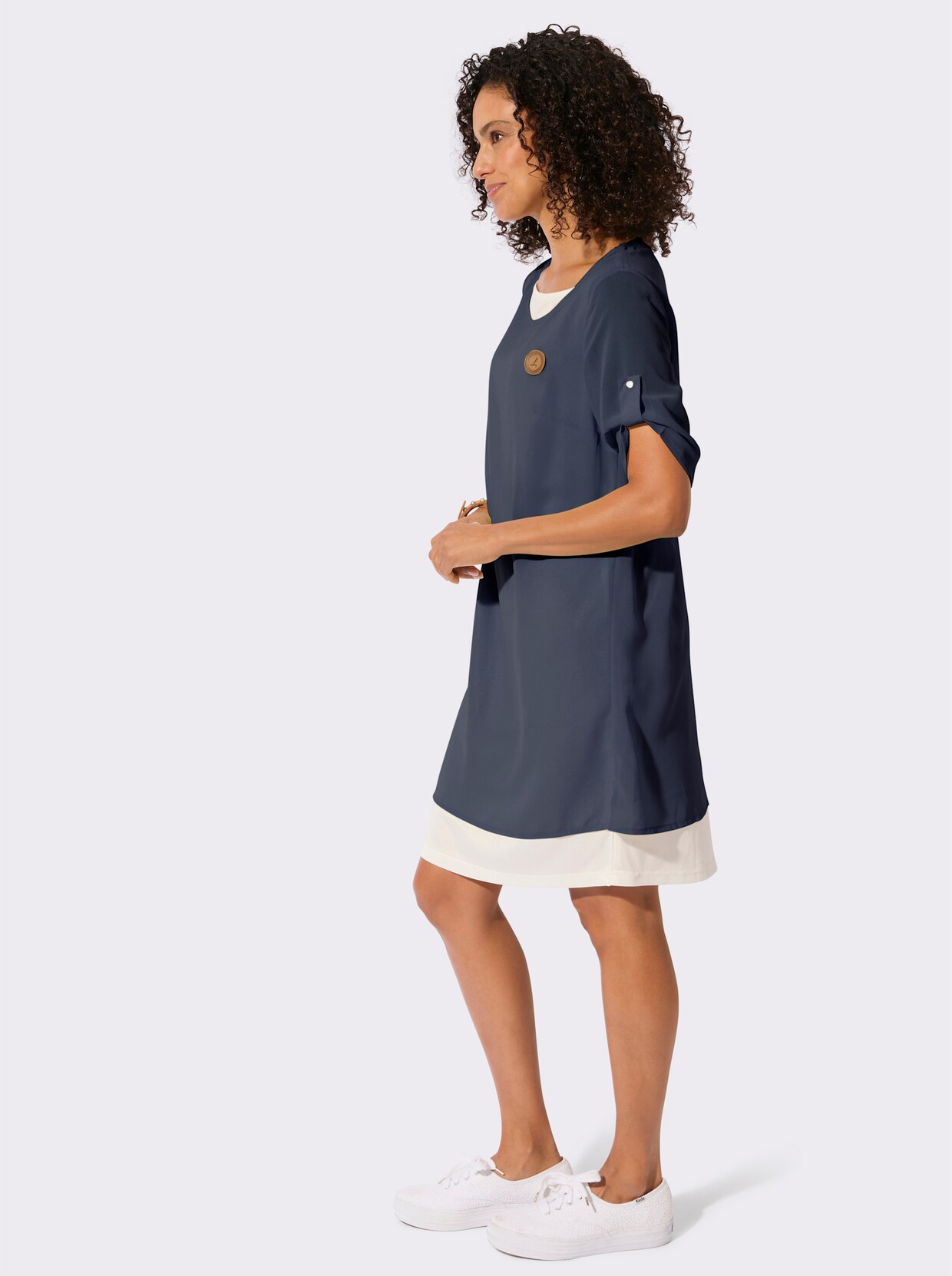 Webkleid - marine-ecru