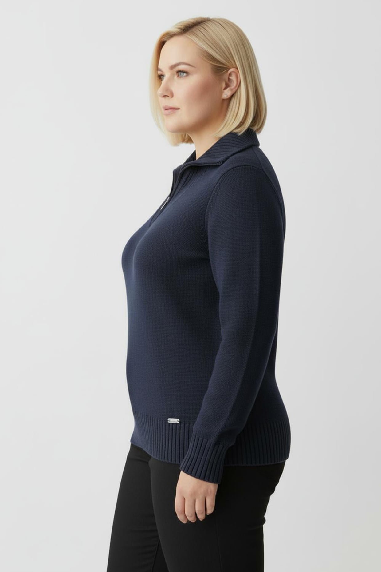 Troyer mit breiten Rippabschlüssen - marine