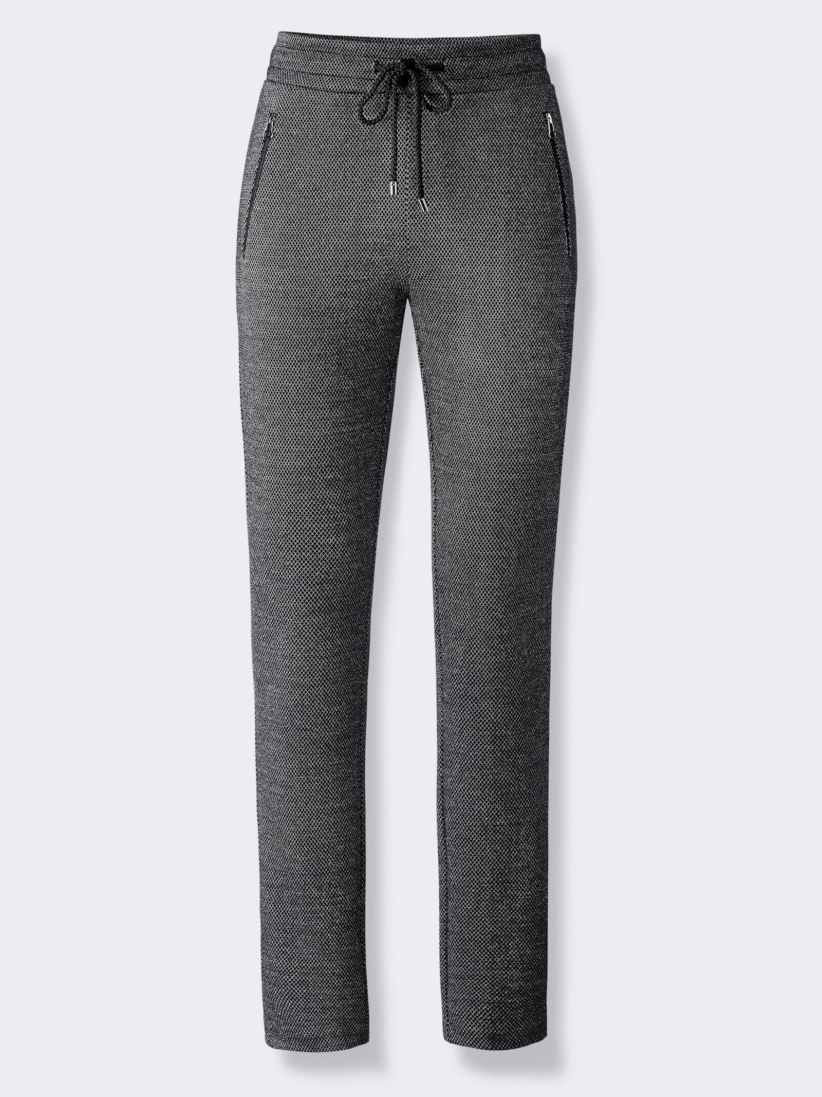 Jogg Pants mit Glanzgarnen - schwarz-silberfarben-gemustert