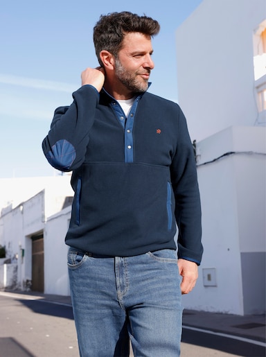 Marco Donati Fleeceshirt mit Ellbogen-Patches - dunkelblau