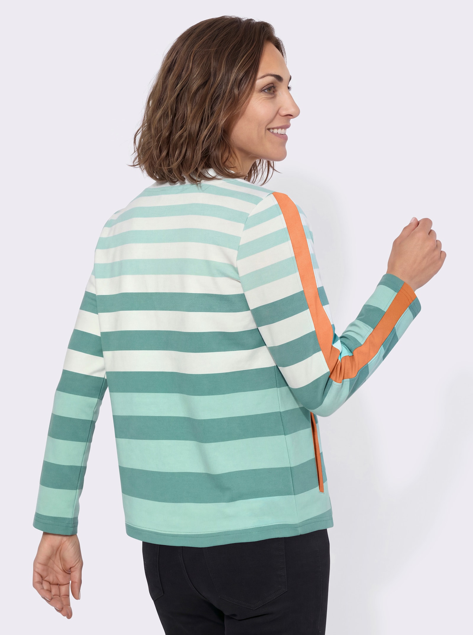 Sweatshirt mit Ringeln und Kontrast-Details - jade-ecru-geringelt