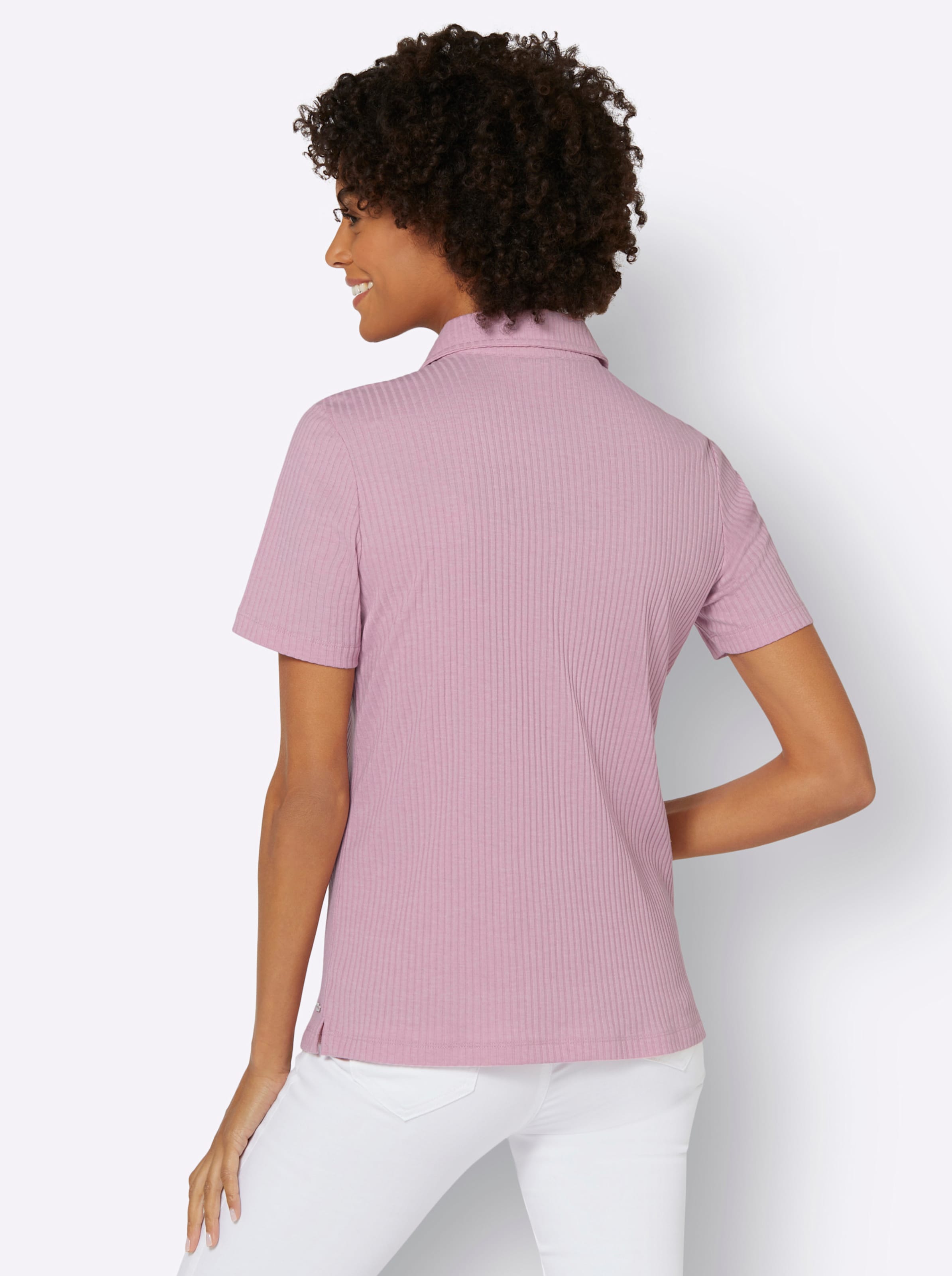 Poloshirt mit günstig Kaufen-Poloshirt in rosé von heine. Poloshirt in rosé von heine <![CDATA[Poloshirt in schöner Ripp-Qualität, die herrlich komfortabel und dank Stretch-Anteil sehr trageangenehm ist. Mit Polokragen, kurzer Knopfleiste und kurzen Ärmeln. Seitenschlitz