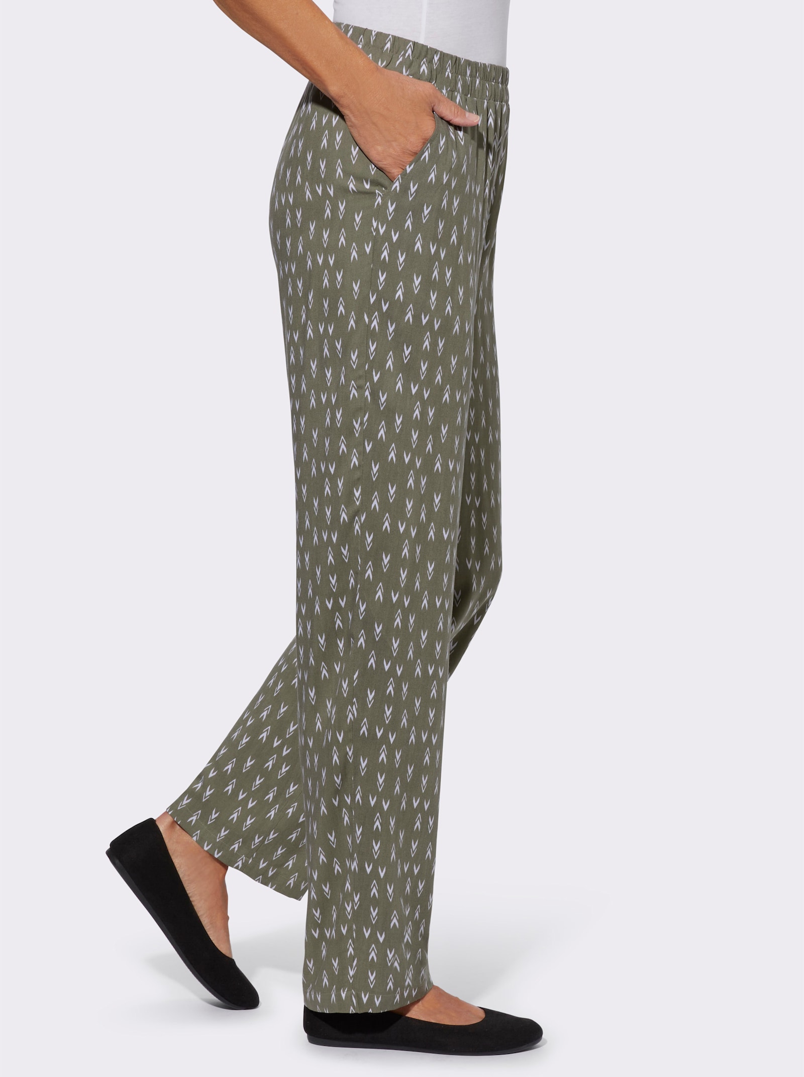 Freizeithose mit zwei Taschen, gemustert - khaki-ecru-bedruckt