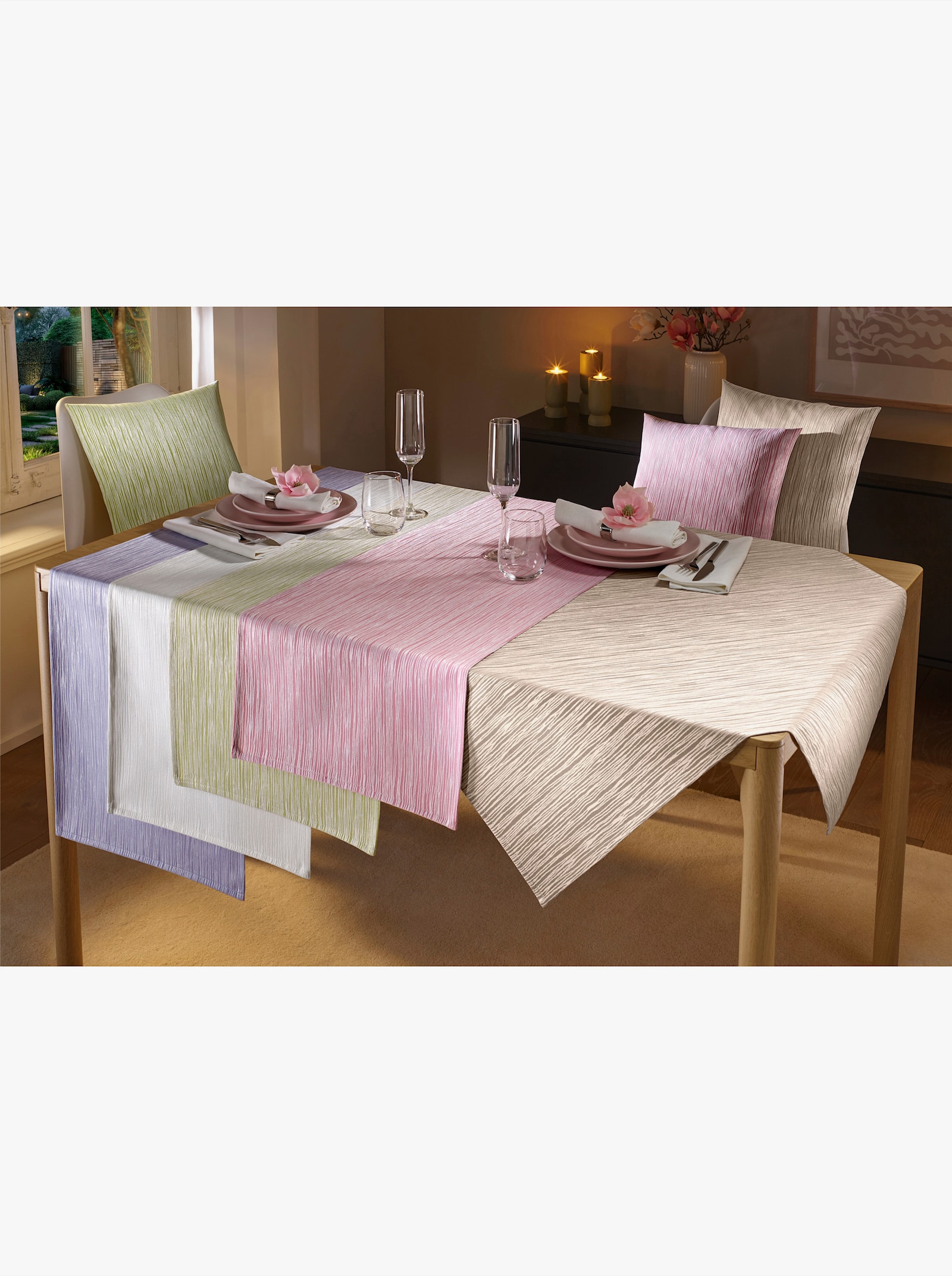 Tischdecke mit Linien-Muster, pflegeleicht - taupe