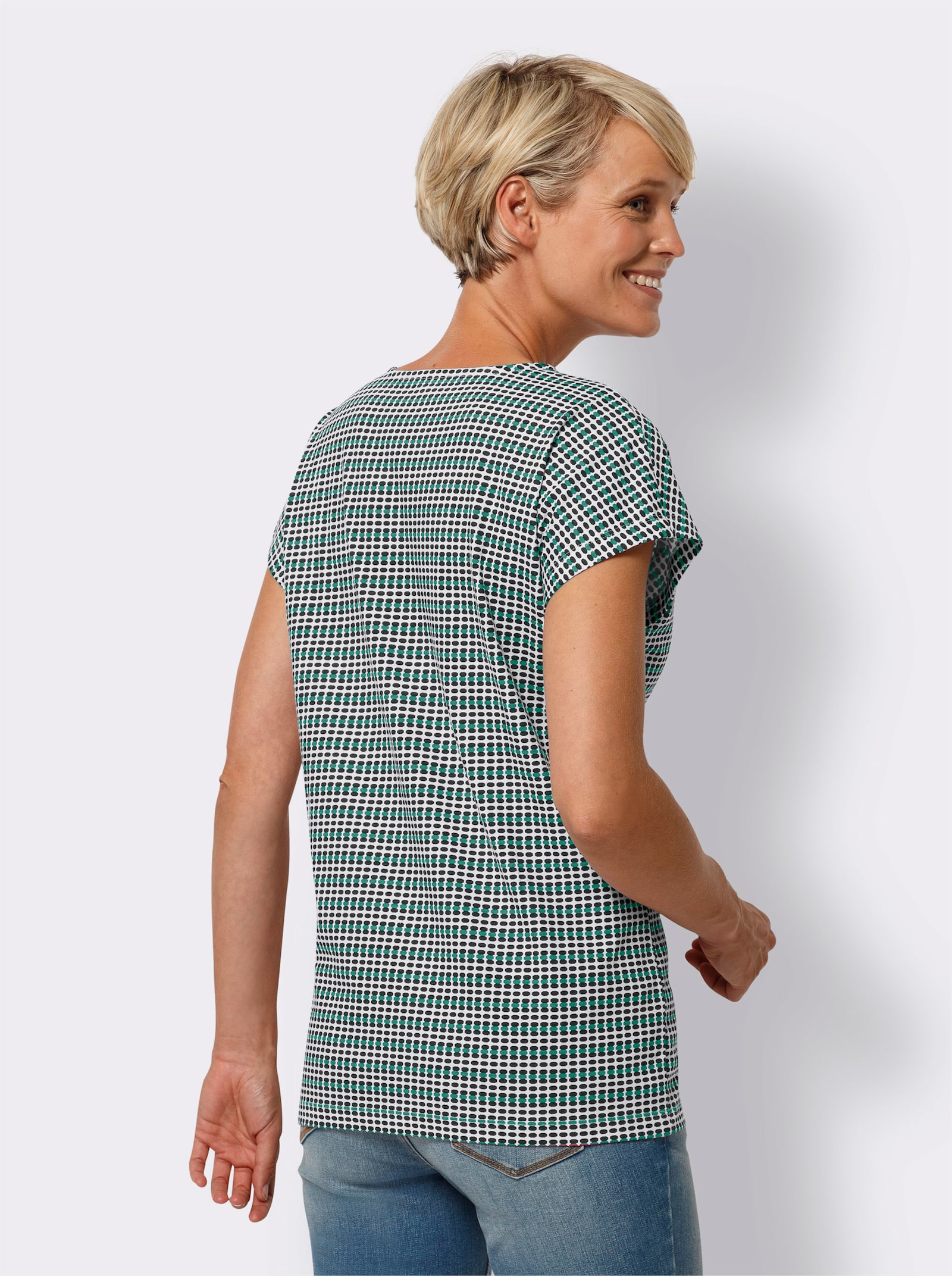 Shirt met ronde hals in goed te combineren dessin - marine-smaragdgroen geprint