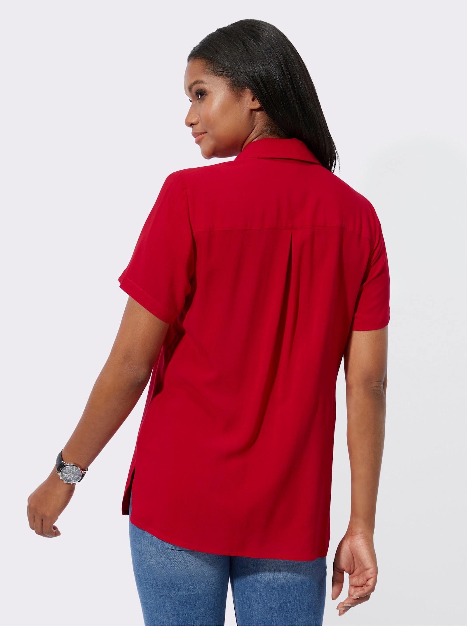 Longbluse mit langen Seitenschlitzen - rot