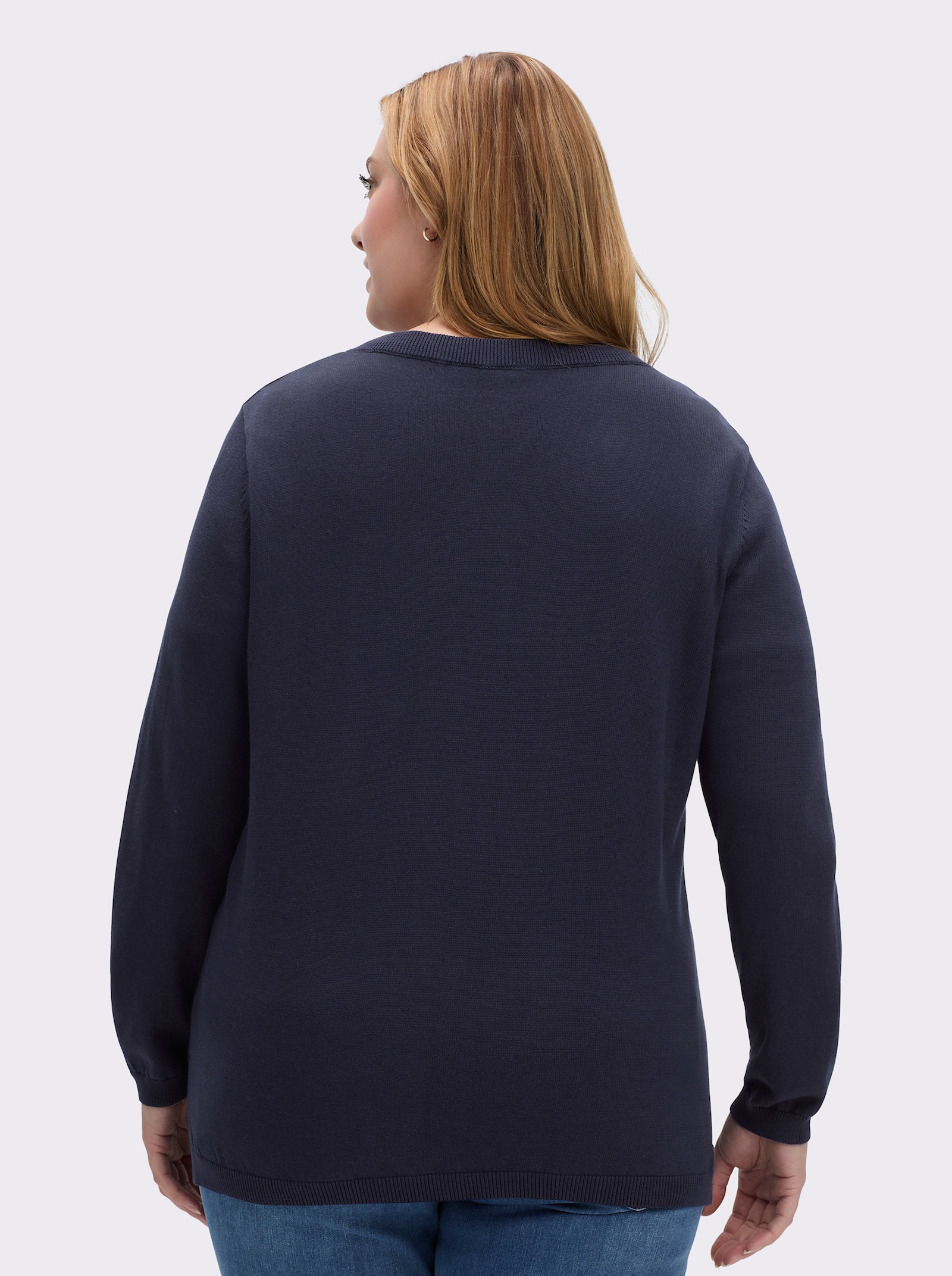 V-Ausschnitt-Pullover mit Biesen vorne - marine