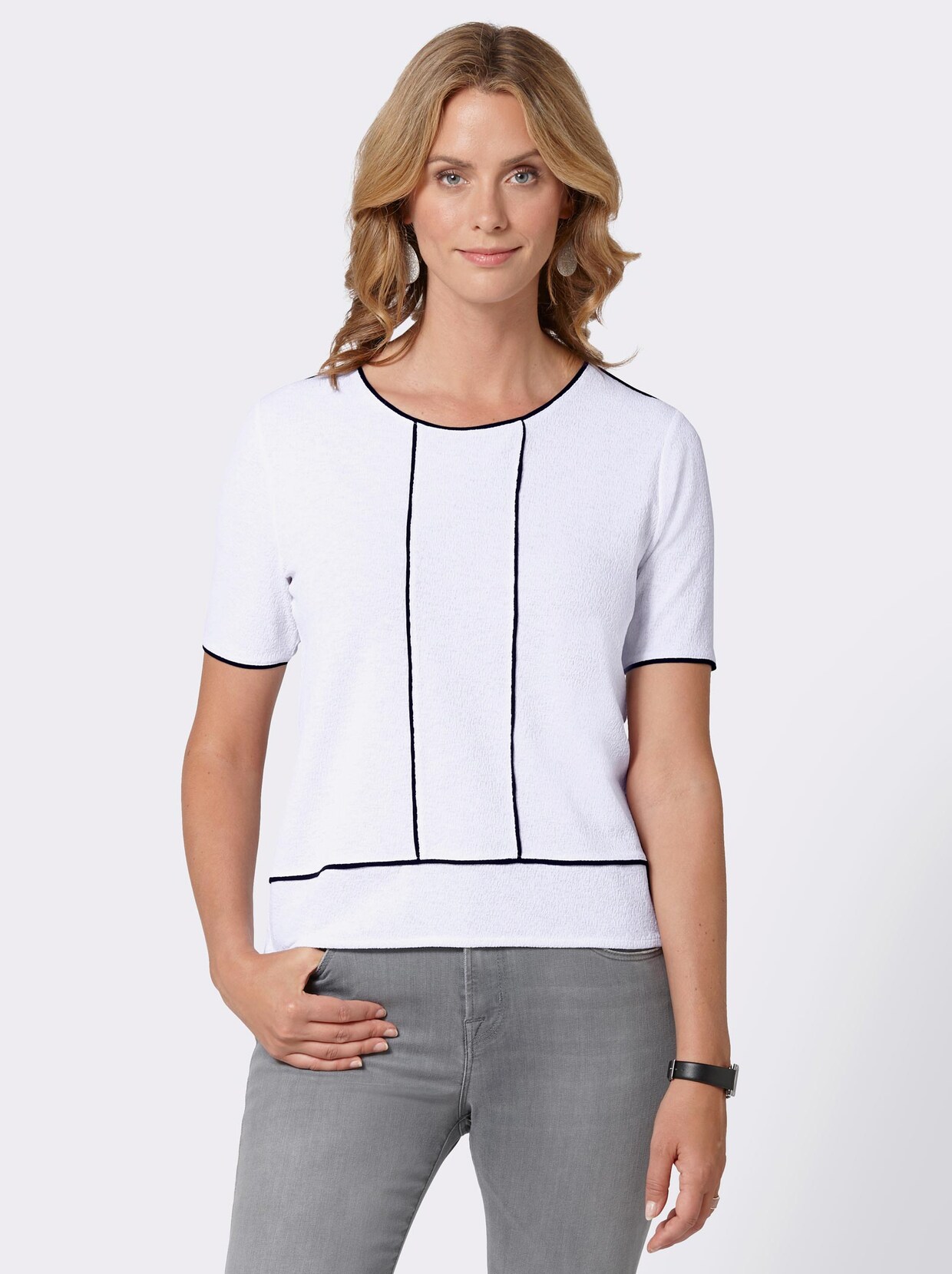 Shirt met ronde hals - wit/zwart