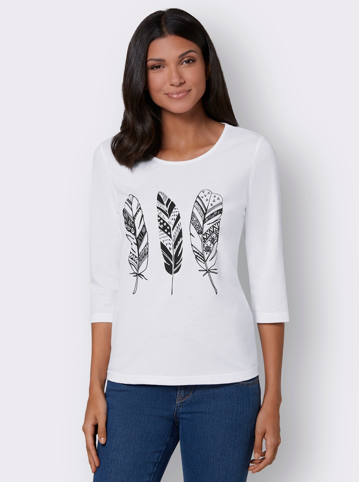 Shirt met 3/4-mouw - ecru/zwart geprint