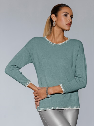 Langarm-Pullover mit Glanzgarn - jade