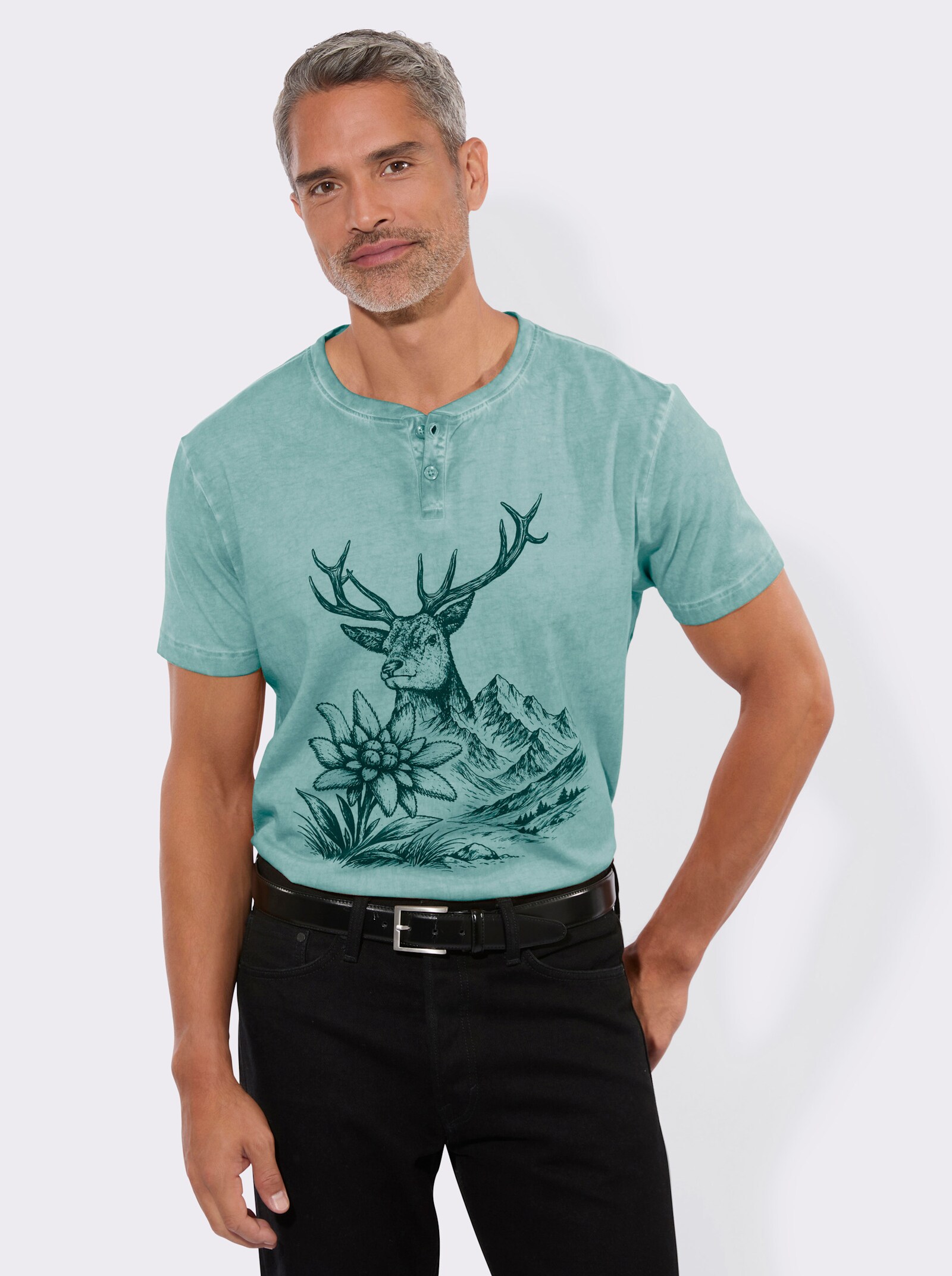 Trachtenshirt in Oil-dyed-Färbung - jade