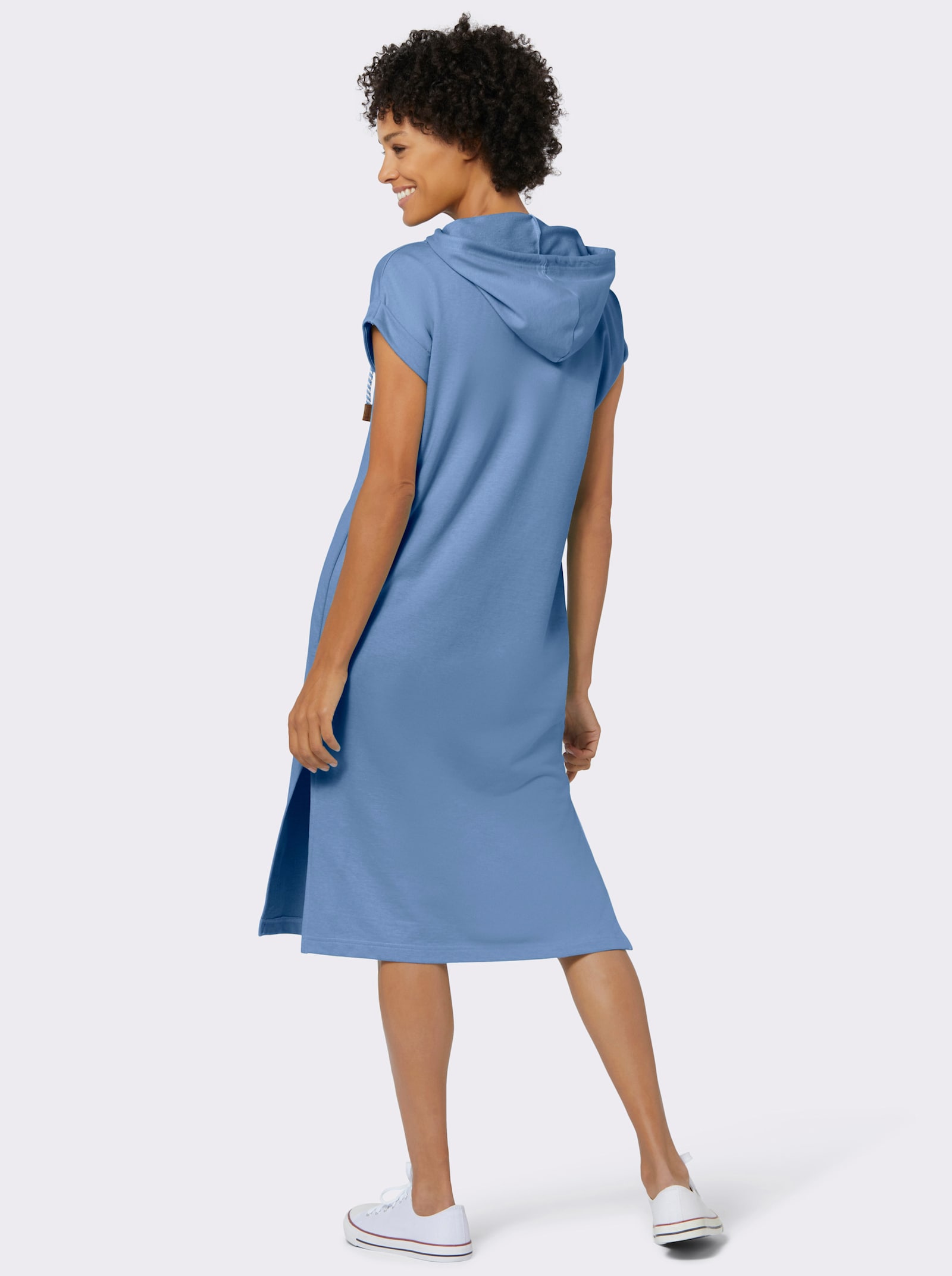 Jerseykleid mit Kapuze - mittelblau
