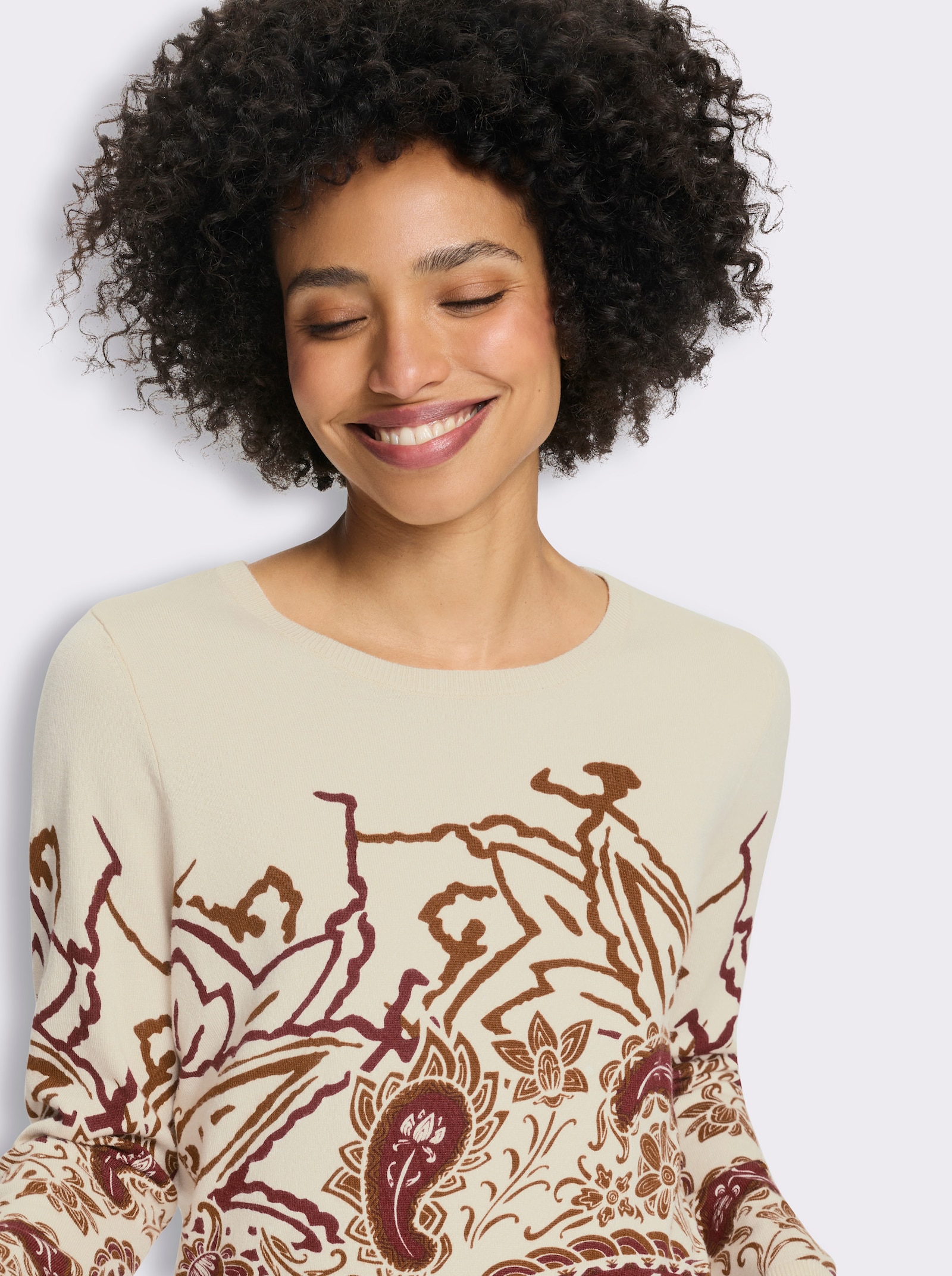 heine Pullover mit Paisley-Print - dunkelrot-champagner-bedruckt