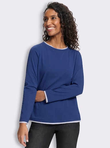 heine Rundhalsshirt in 2-in-1-Optik - royalblau-weiß