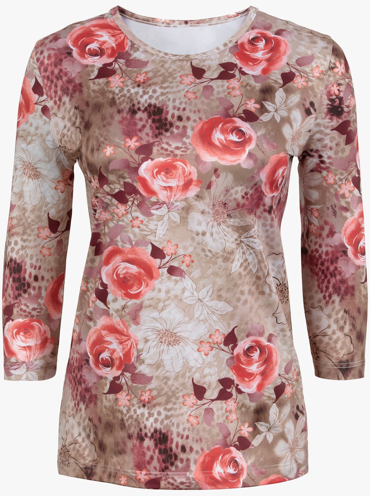 Shirt met 3/4-mouw - apricot-taupe geprint