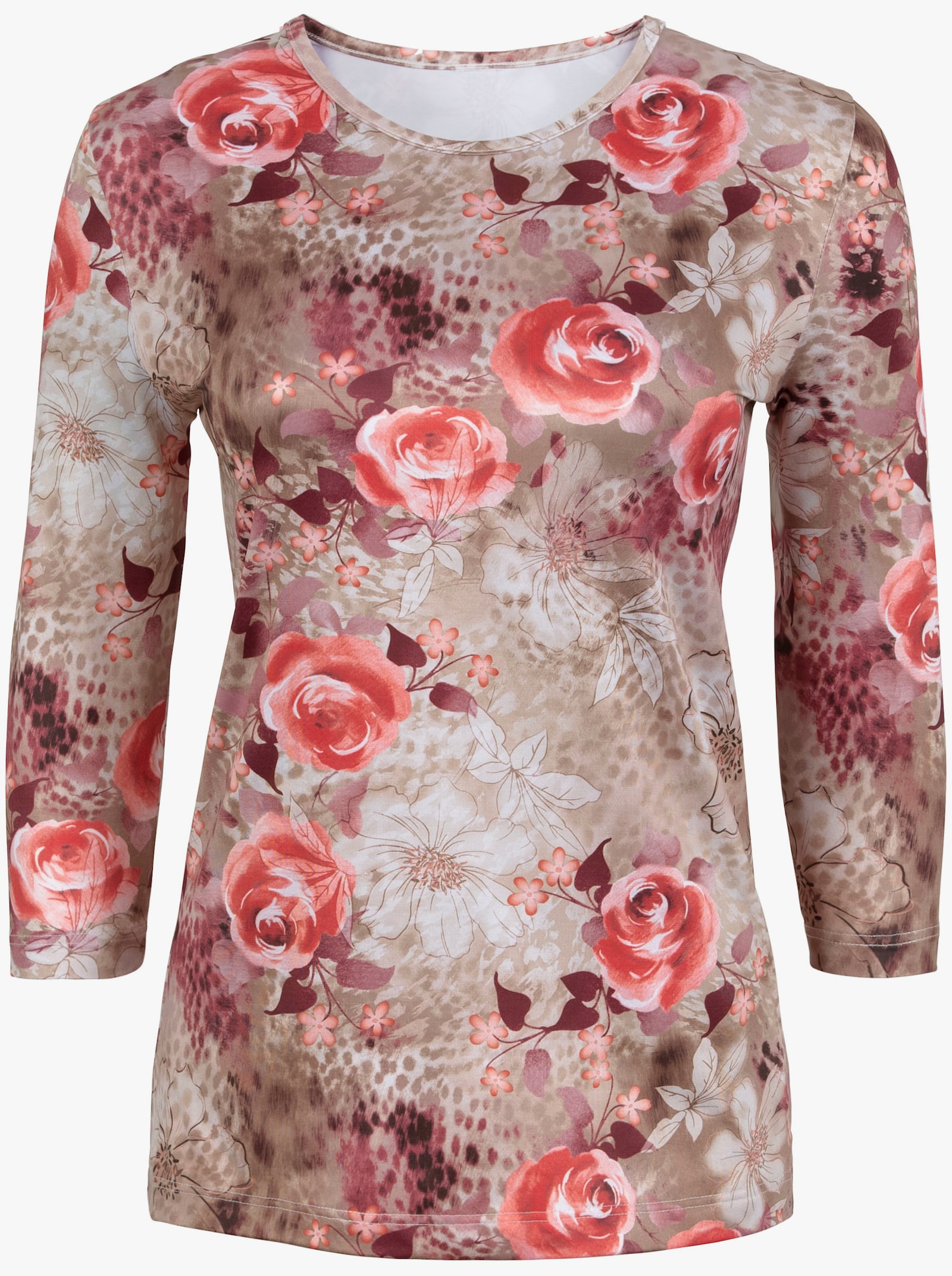 Shirt met 3/4-mouwen en bloemenprint - apricot-taupe geprint