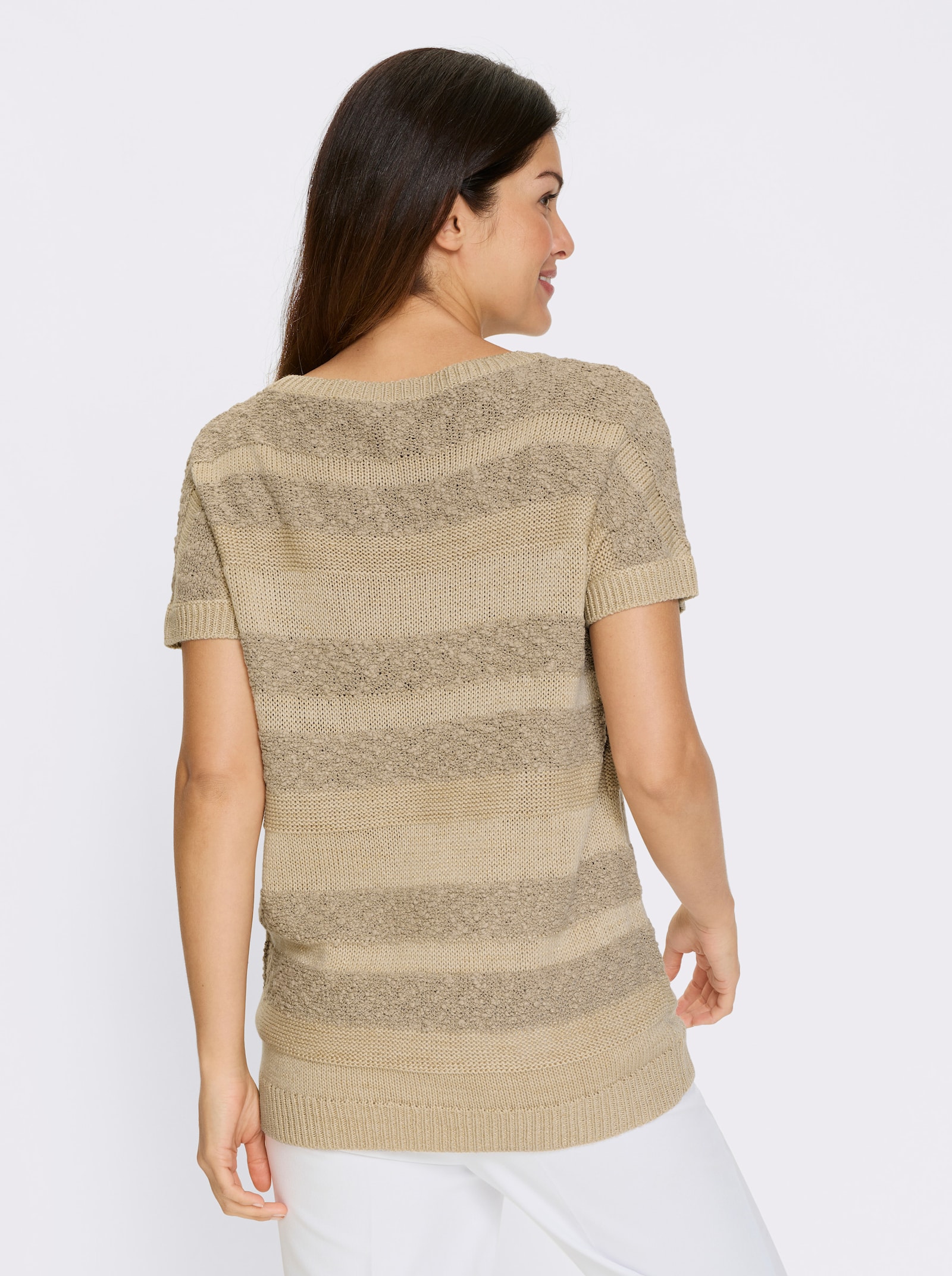 Longpullover mit Effekt- und Glanzgarn - sand-sesam-gemustert
