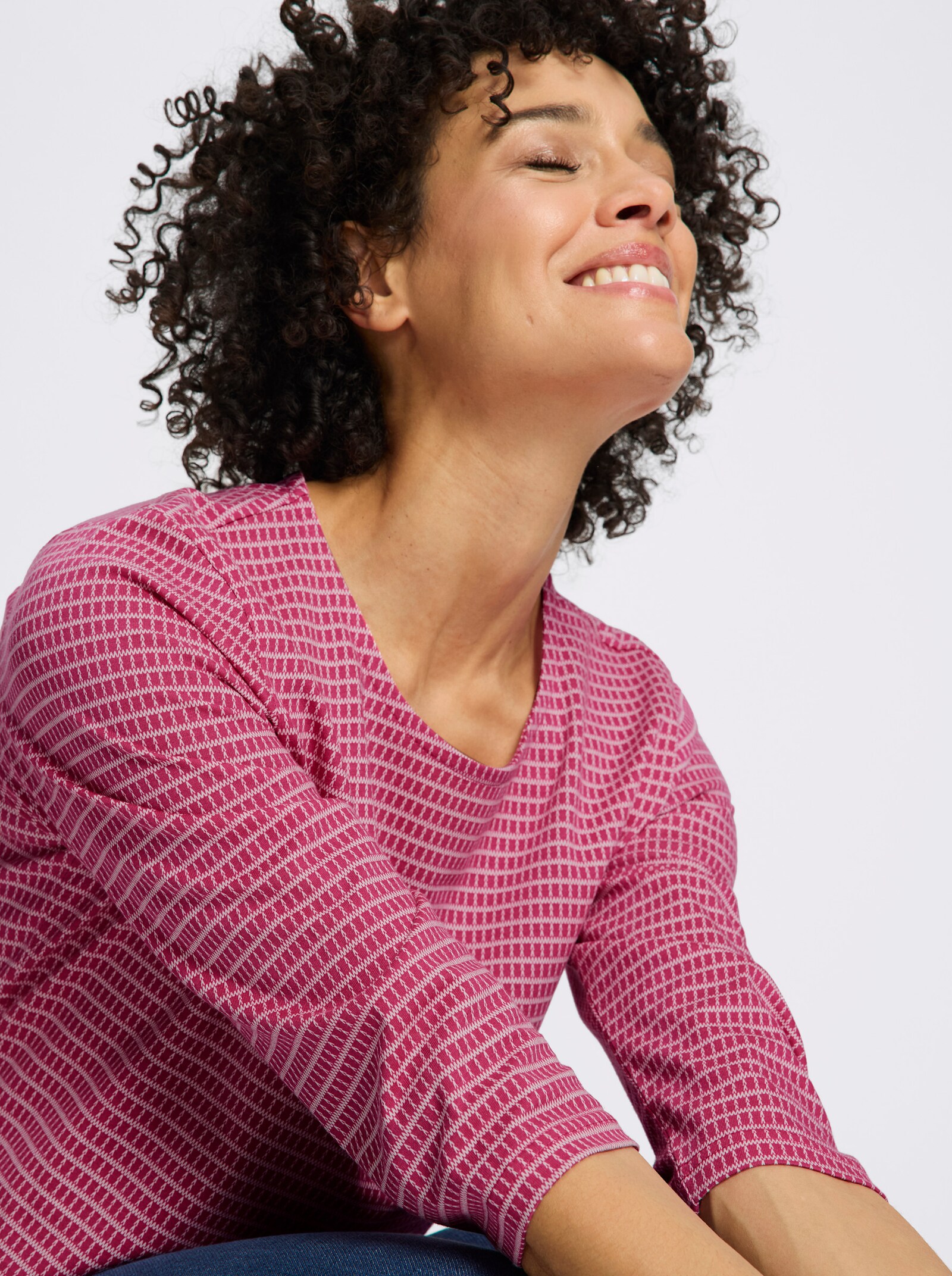 3/4-Arm-Shirt mit Minimal-Druck - fuchsia-ecru-bedruckt