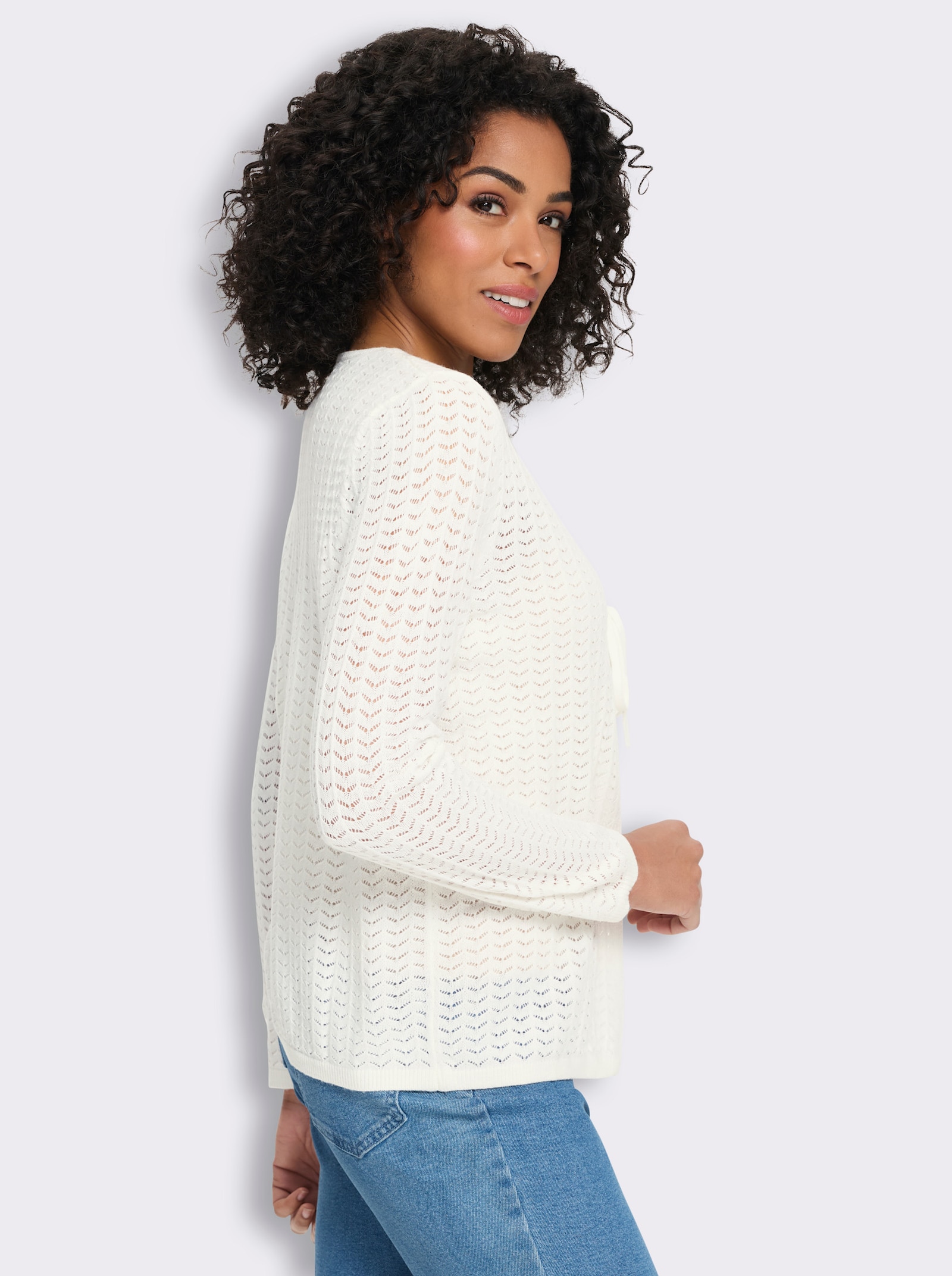Strickjacke mit Ajour-Muster - ecru