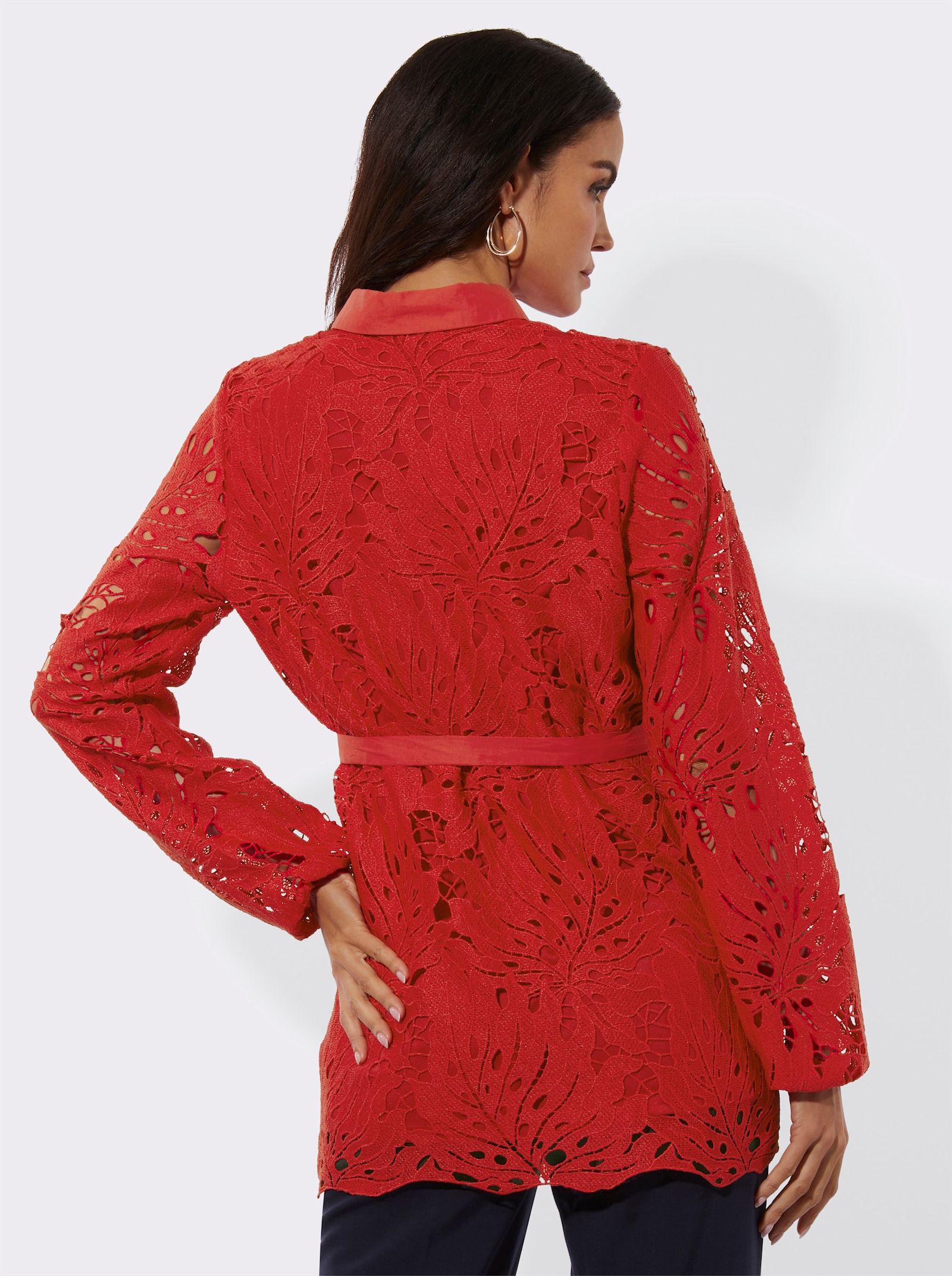  Spitzenbluse mit Bindegürtel - rot