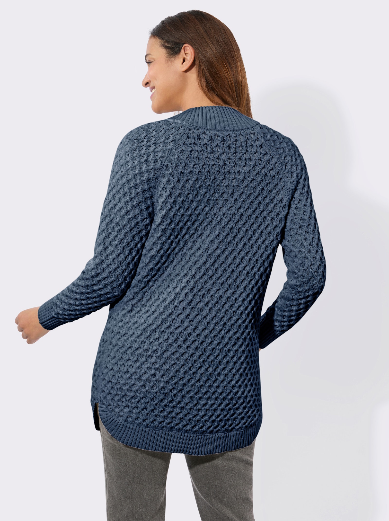 Veste longue en tricot avec poches - bleu fumée