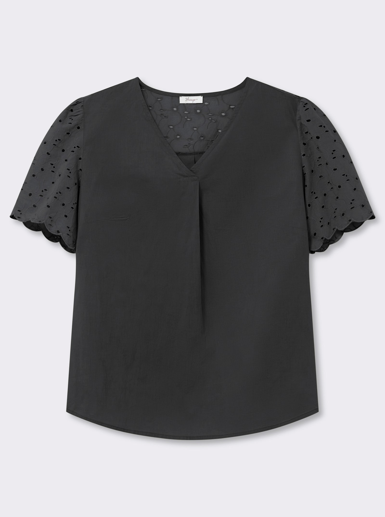 sheego Tunika mit Lockstickerei - schwarz