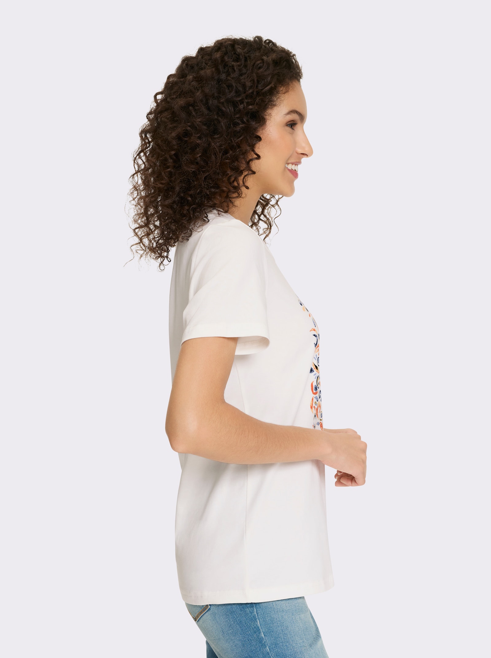 heine Shirt mit Foliendruck - ecru-taubenblau-bedruckt