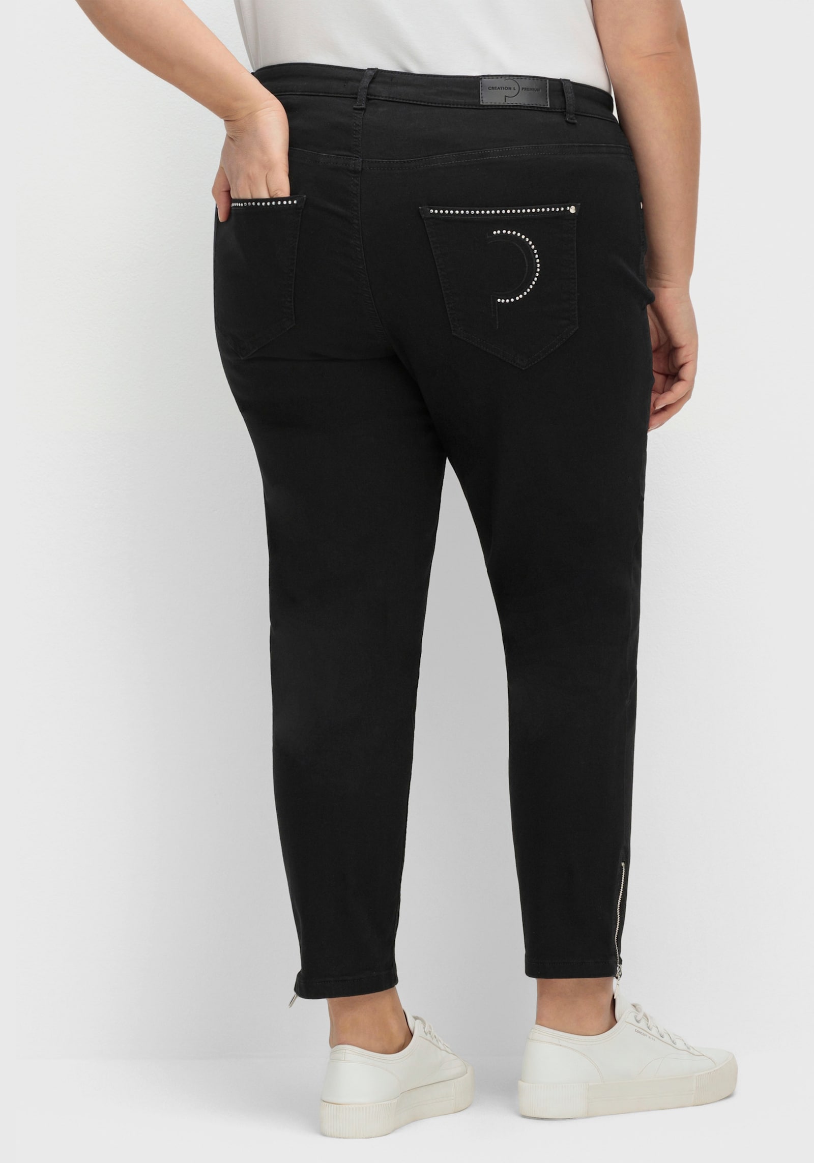 Ascari 5-Pocket-Jeans mit Strass-Applikation - schwarz