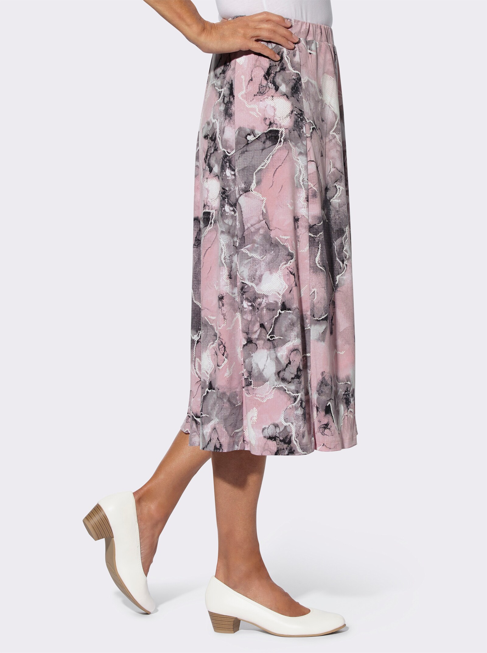Bahnenrock mit Stretch-Futter - rosé-steingrau-bedruckt