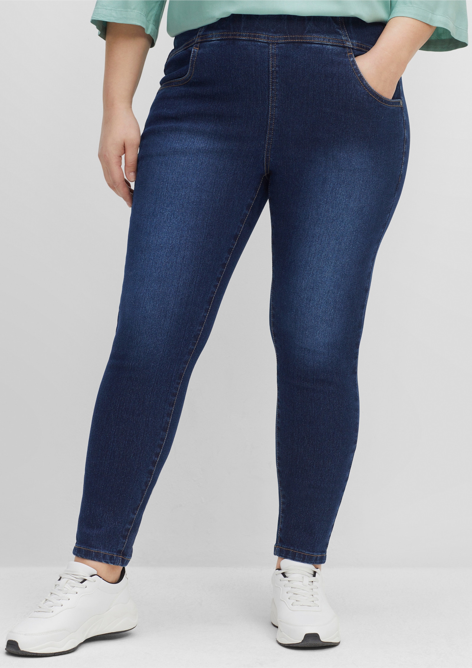 sheego Jeggings mit breitem Gummibund - dark blue denim