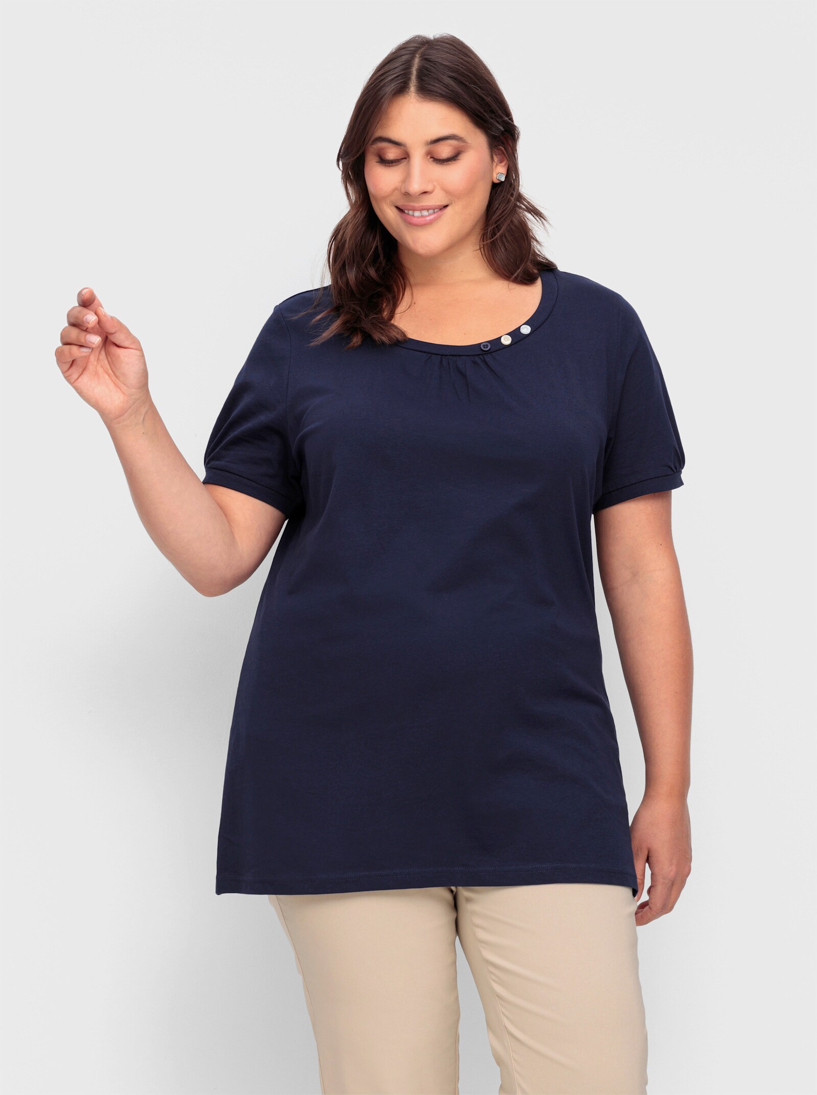  Longshirt mit gerafftem Ausschnitt - marine