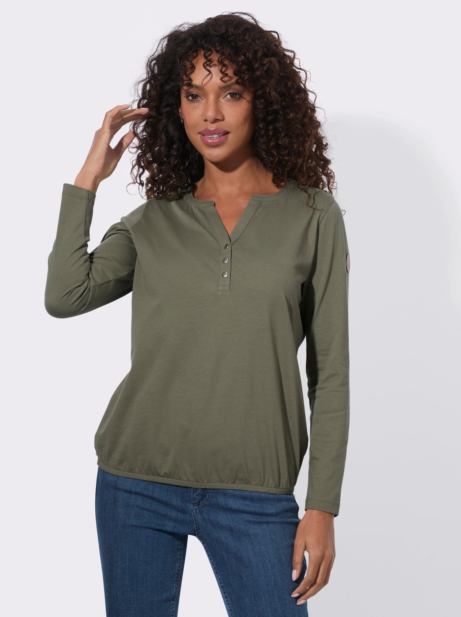 Langarmshirt mit elastischem Saum - khaki