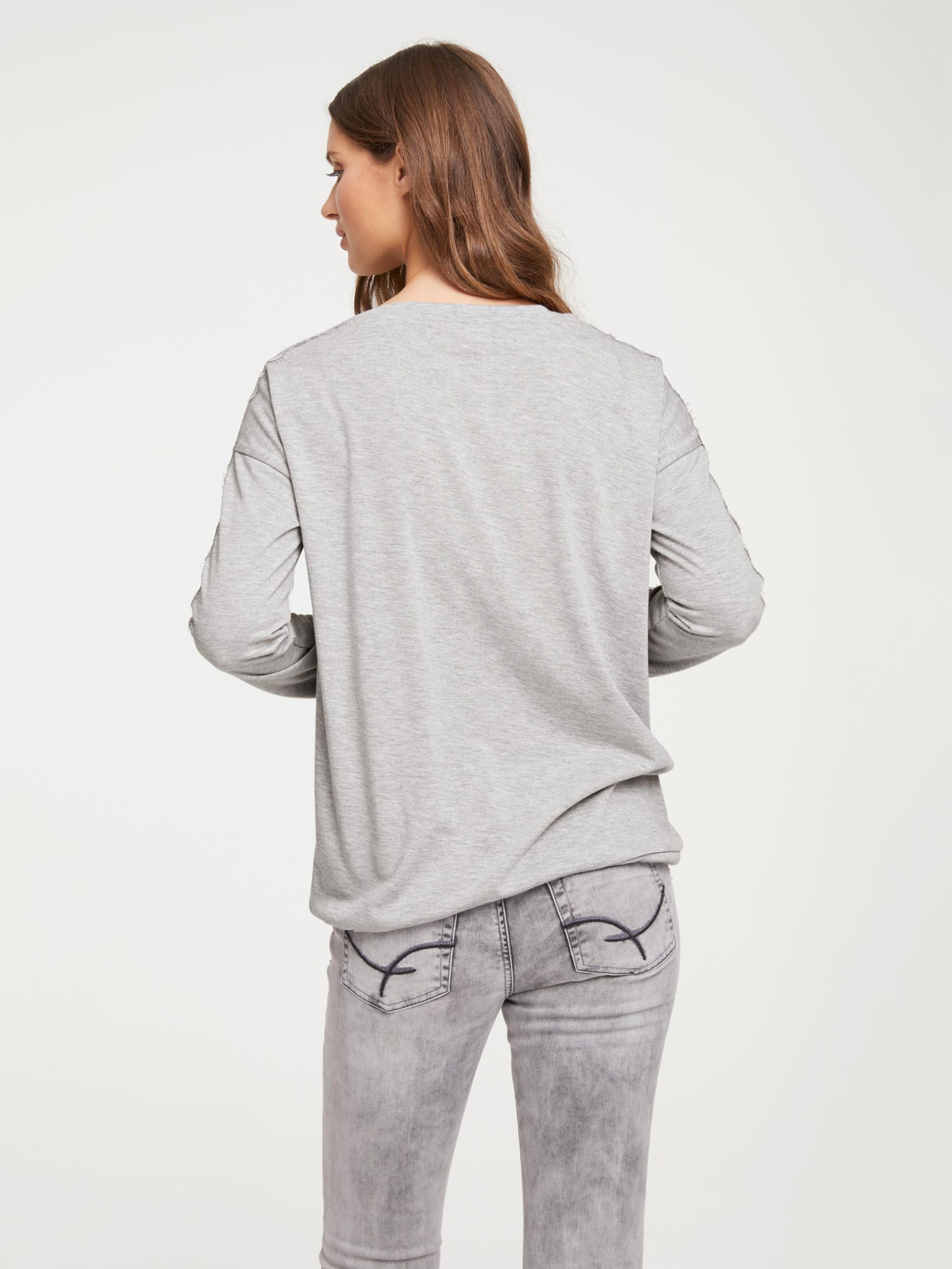 Damenmode Shirts Linea Tesini Spitzen-Shirt in grau-melange 