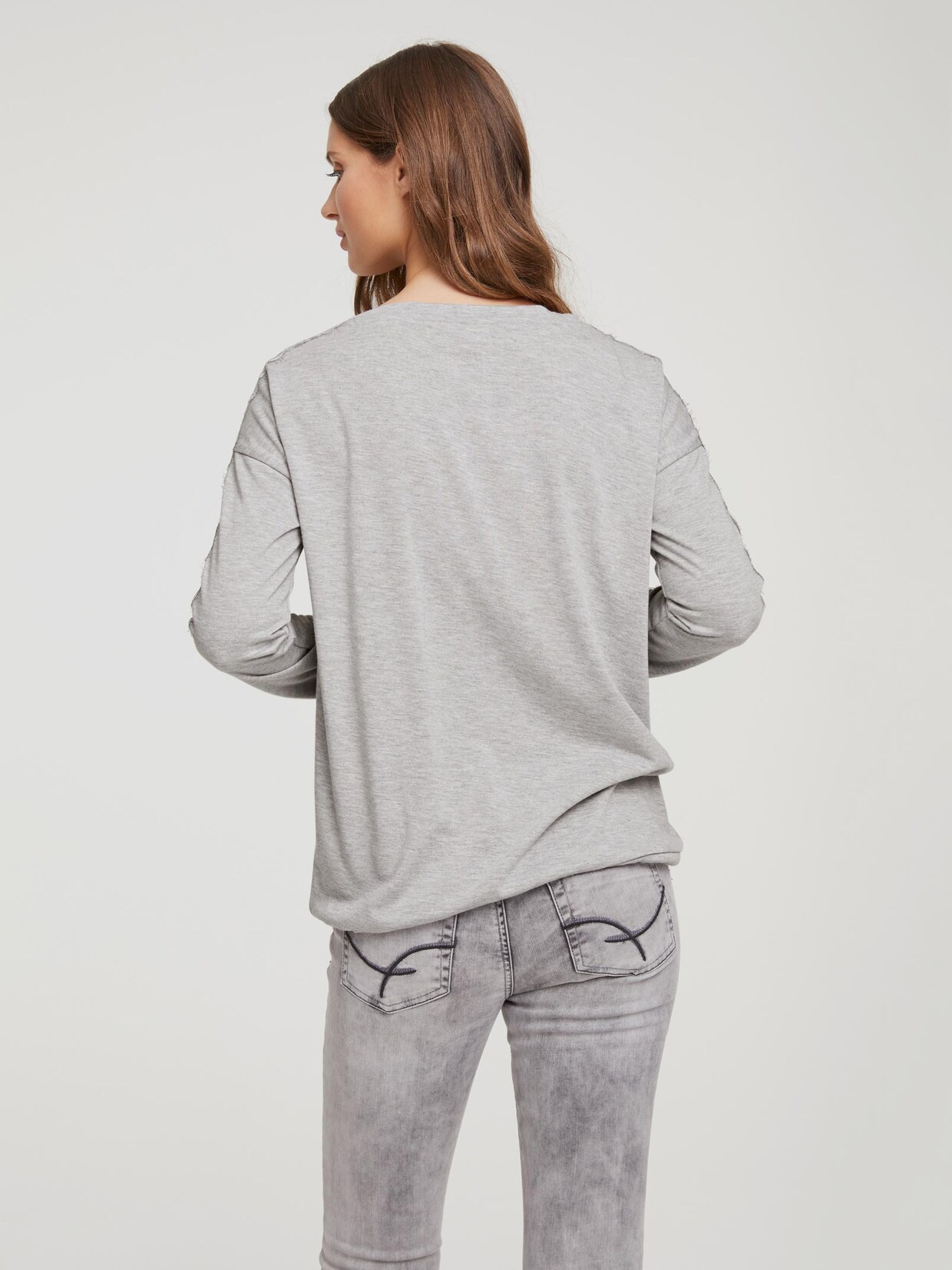 Linea Tesini Spitzen-Shirt - grau-melange