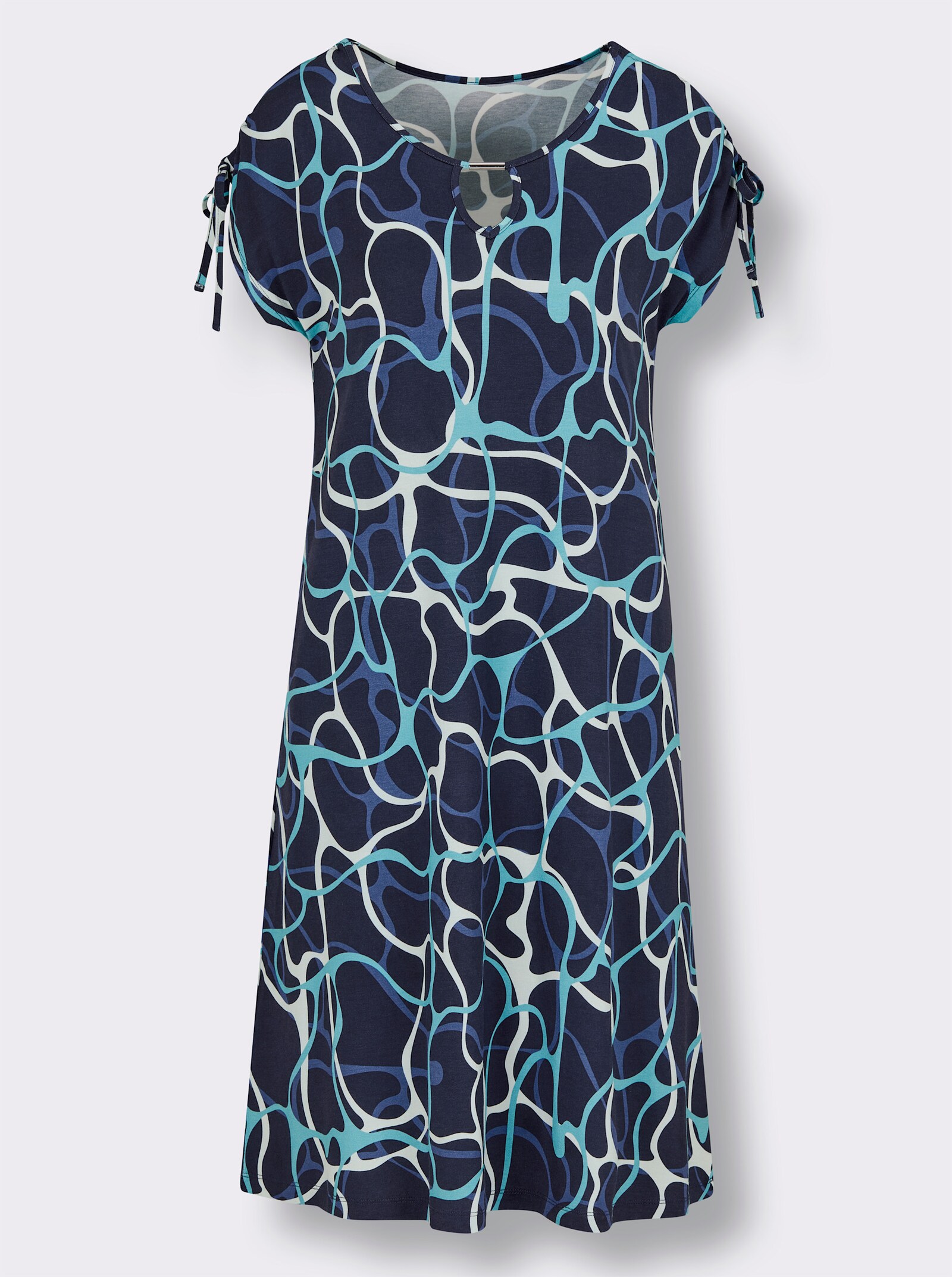 feel good Sommerkleid mit Bindebändern an den Schultern - marine-royalblau-bedruckt